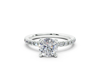 18K Gold French Cut Half Pavé Diamond Engagement Ring 1 Carat