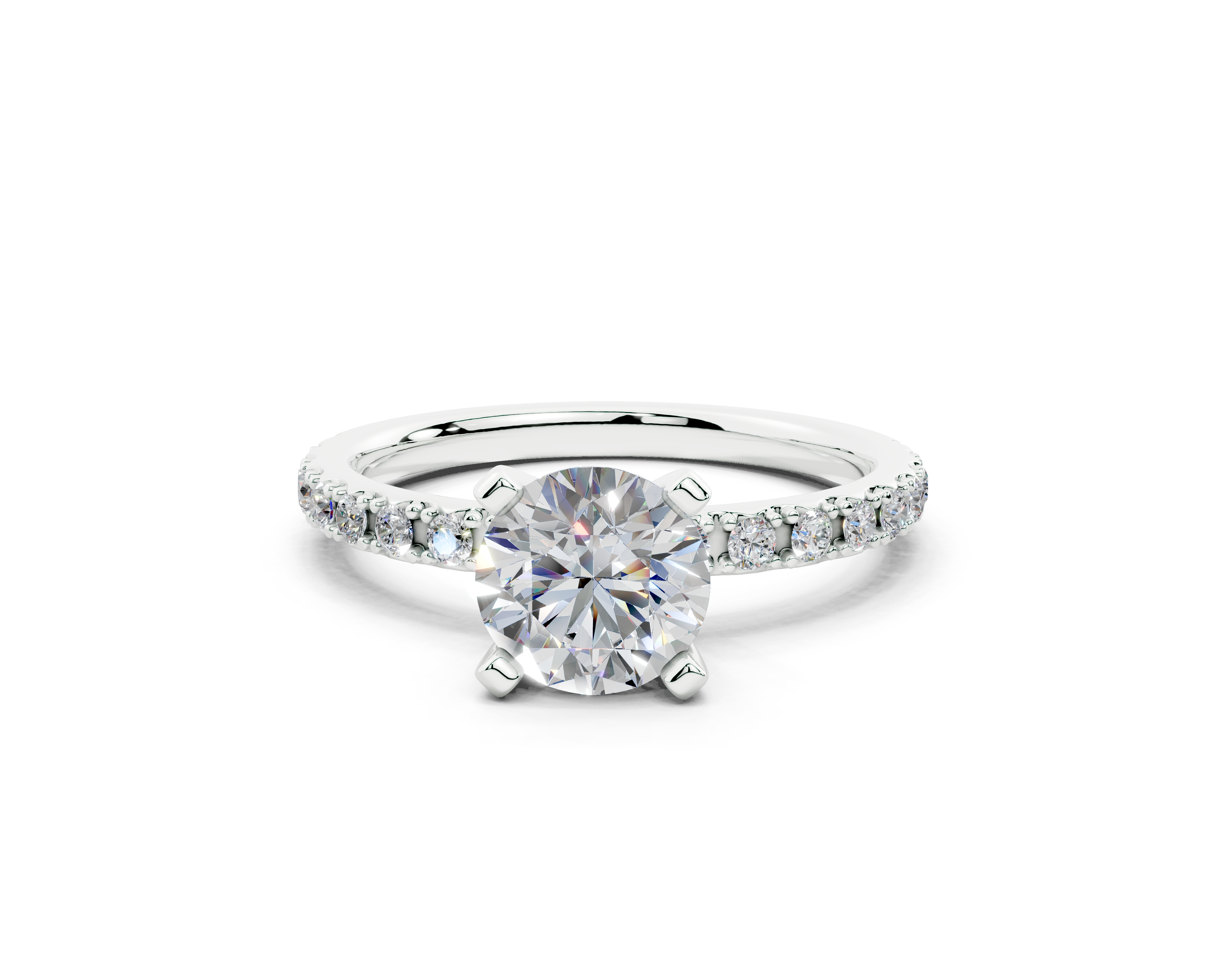 18K Gold French Cut Half Pavé Diamond Engagement Ring 1 Carat - White Gold#Material_White Gold#