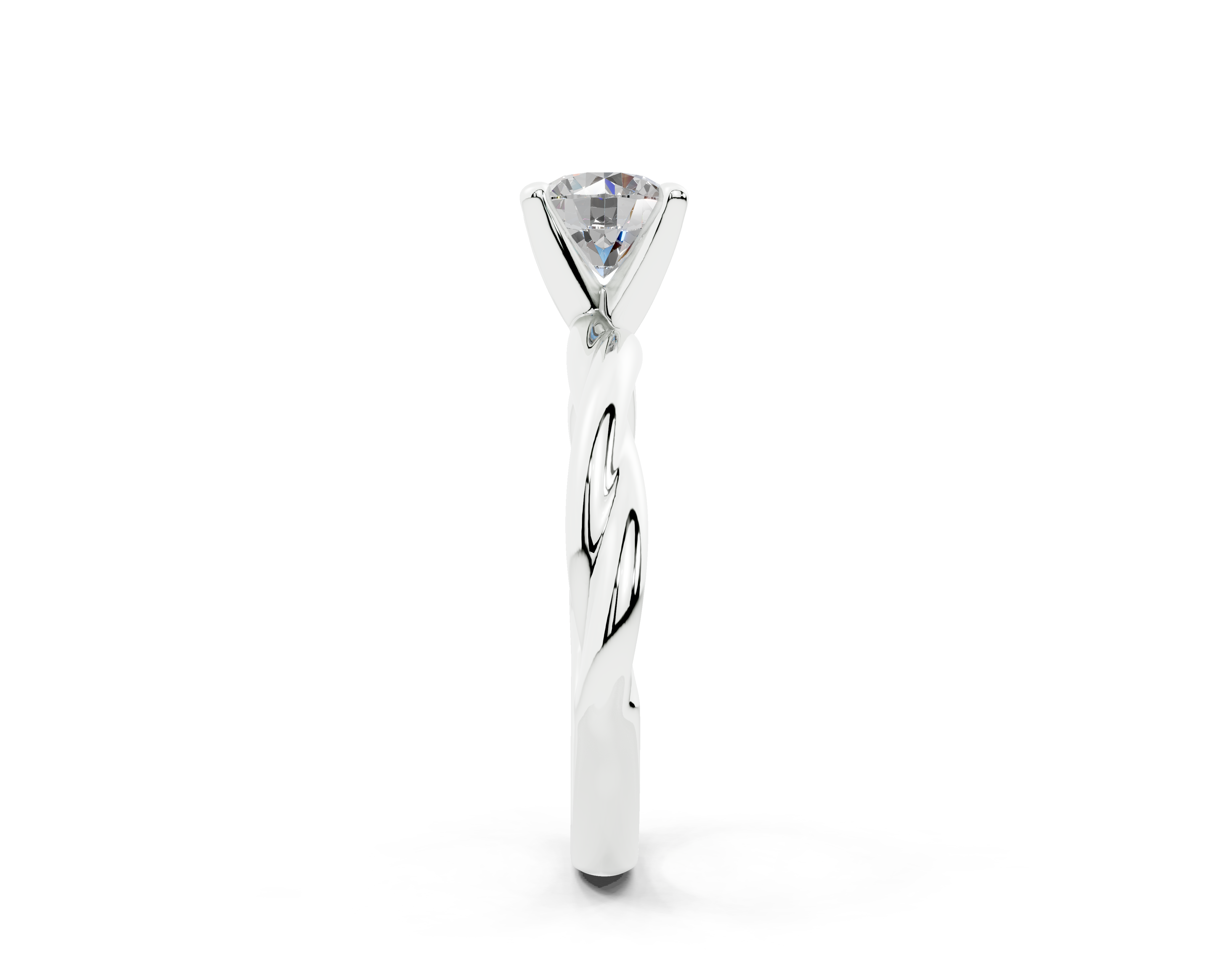 18k Gold Twisted Claw Prongs Diamond Engagement Ring 1 Carat - White Gold#Material_White Gold#