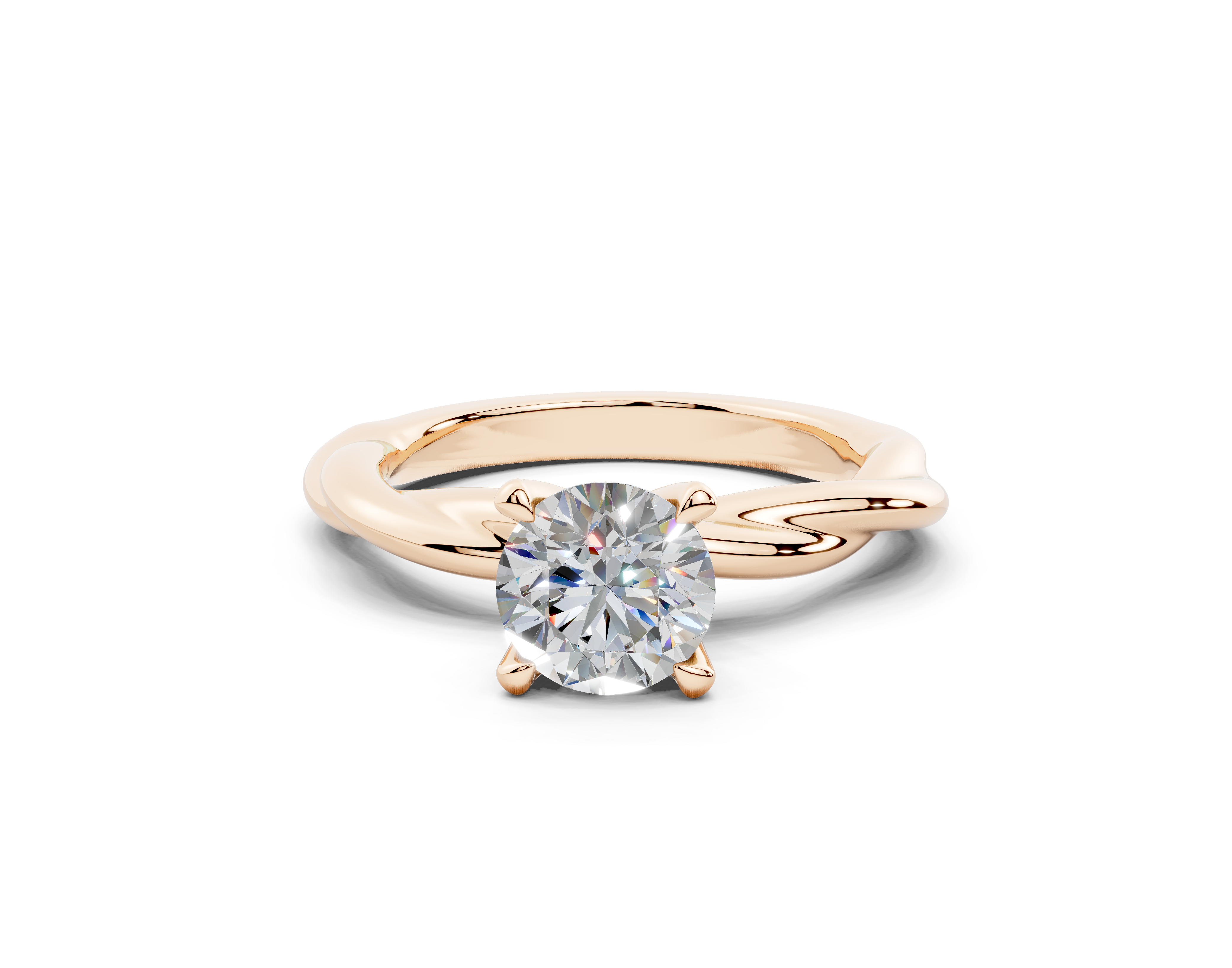 18k Gold Twisted Claw Prongs Diamond Engagement Ring 1 Carat - Rose Gold#Material_Rose Gold#