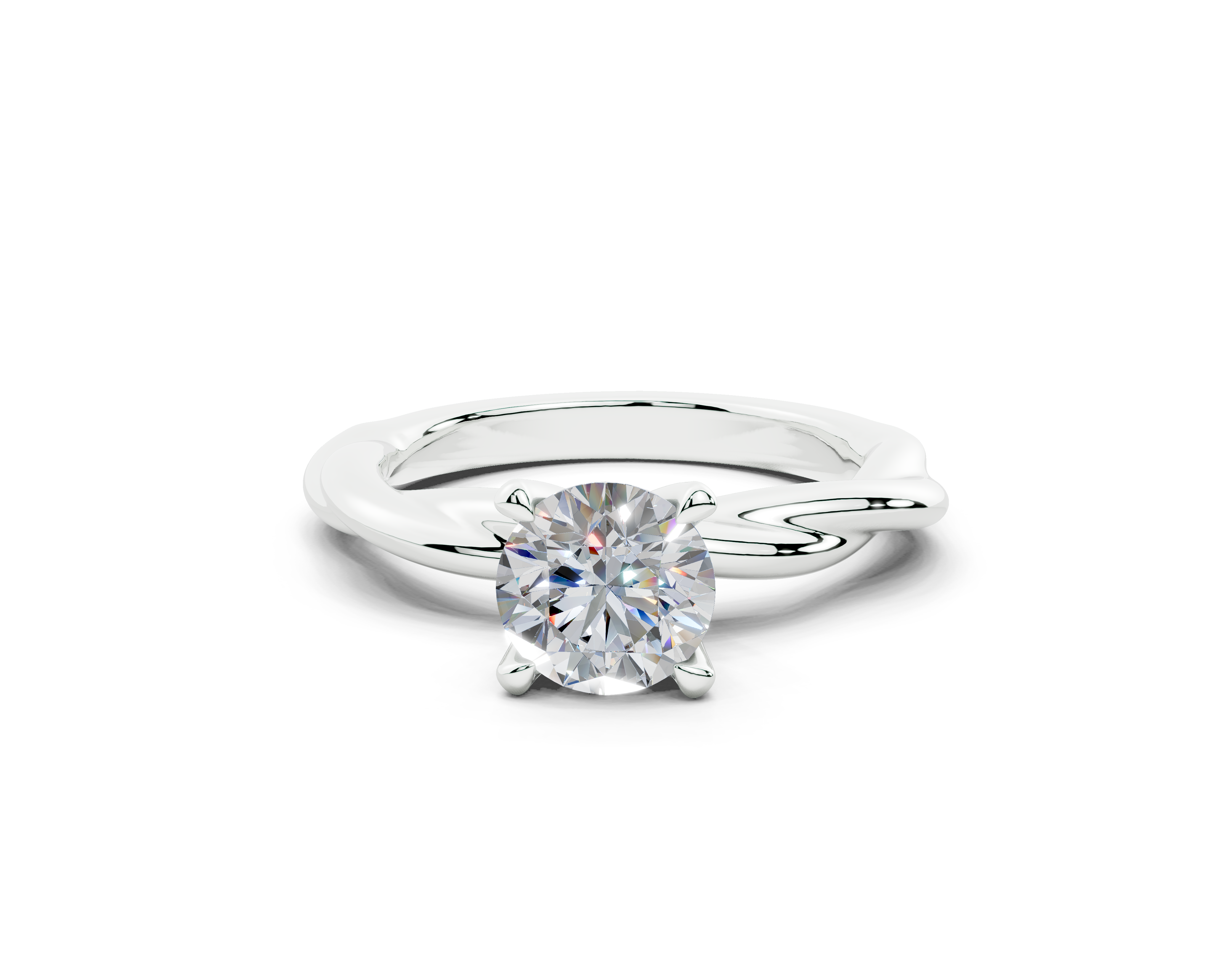 18k Gold Twisted Claw Prongs Diamond Engagement Ring 1 Carat - White Gold#Material_White Gold#