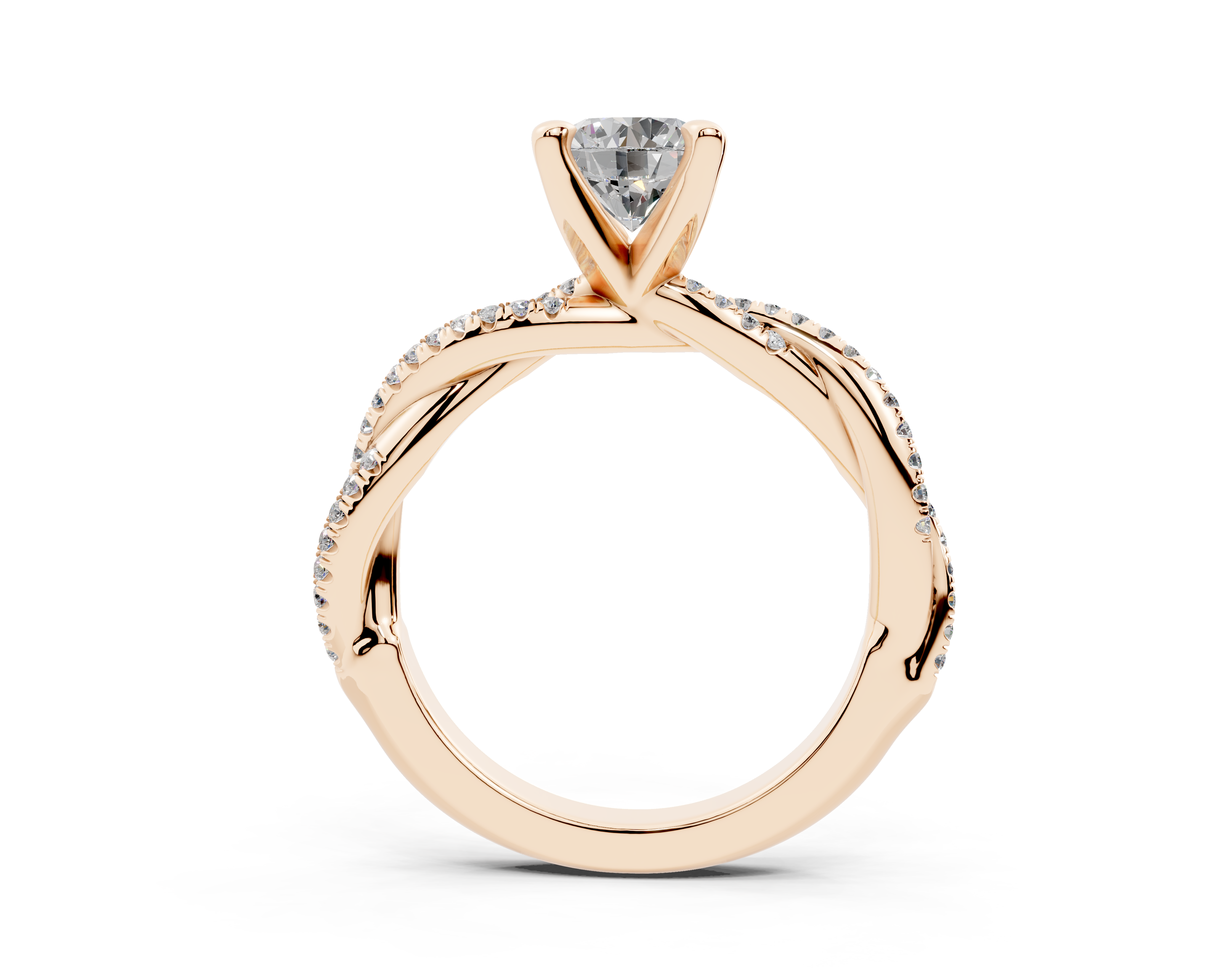 18K Gold Half Pavé Twisted Diamond Engagement Ring 1 Carat - Rose Gold#Material_Rose Gold#