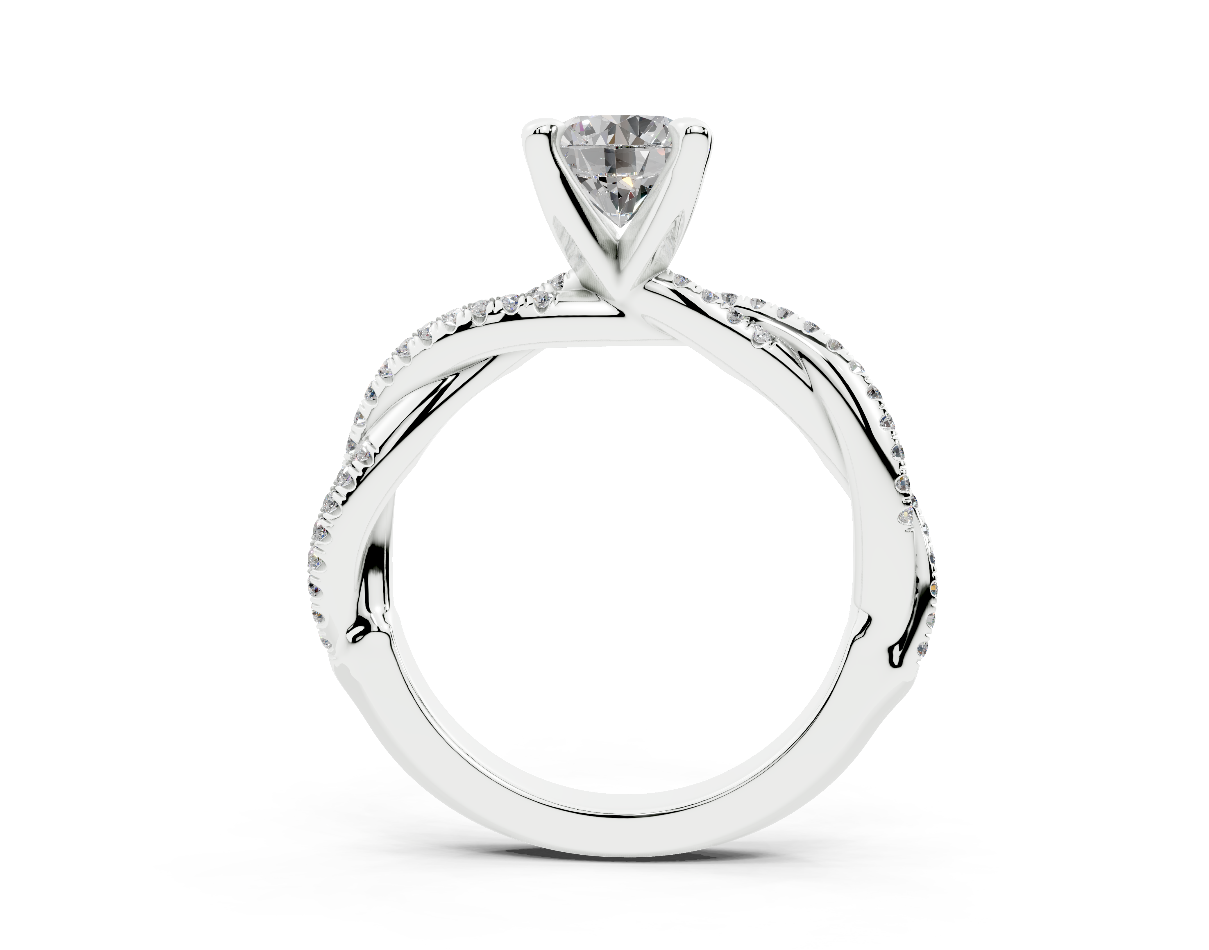18K Gold Half Pavé Twisted Diamond Engagement Ring 1 Carat - White Gold#Material_White Gold#