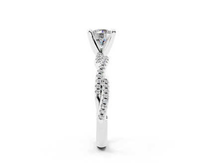 18K Gold Half Pavé Twisted Diamond Engagement Ring 1 Carat