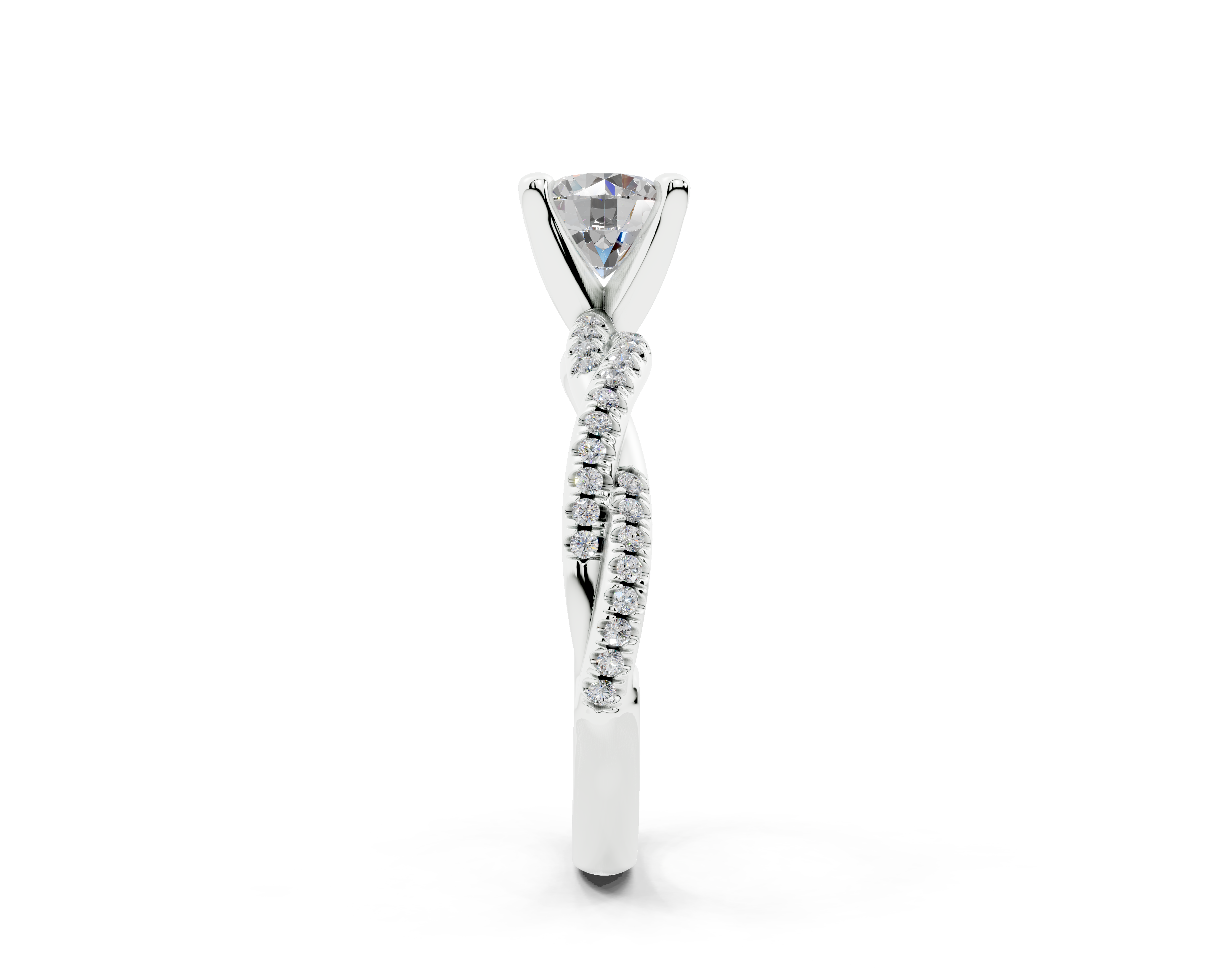 18K Gold Half Pavé Twisted Diamond Engagement Ring 1 Carat - White Gold#Material_White Gold#