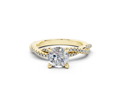 18K Gold Half Pavé Twisted Diamond Engagement Ring 1 Carat