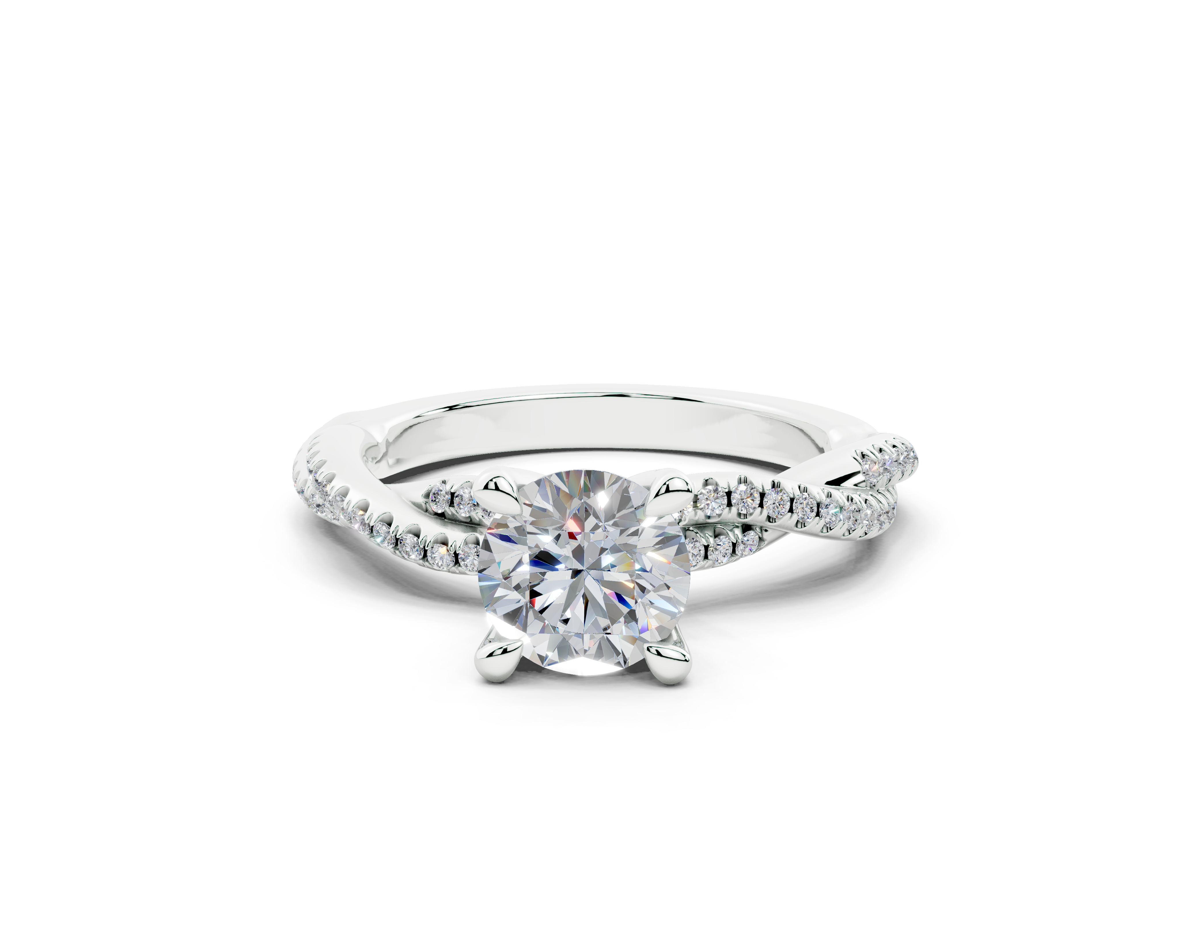 18K Gold Half Pavé Twisted Diamond Engagement Ring 1 Carat - White Gold#Material_White Gold#