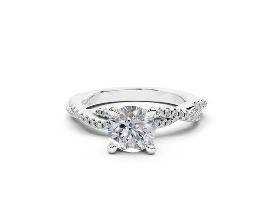 18K Gold Half Pavé Twisted Diamond Engagement Ring 1 Carat