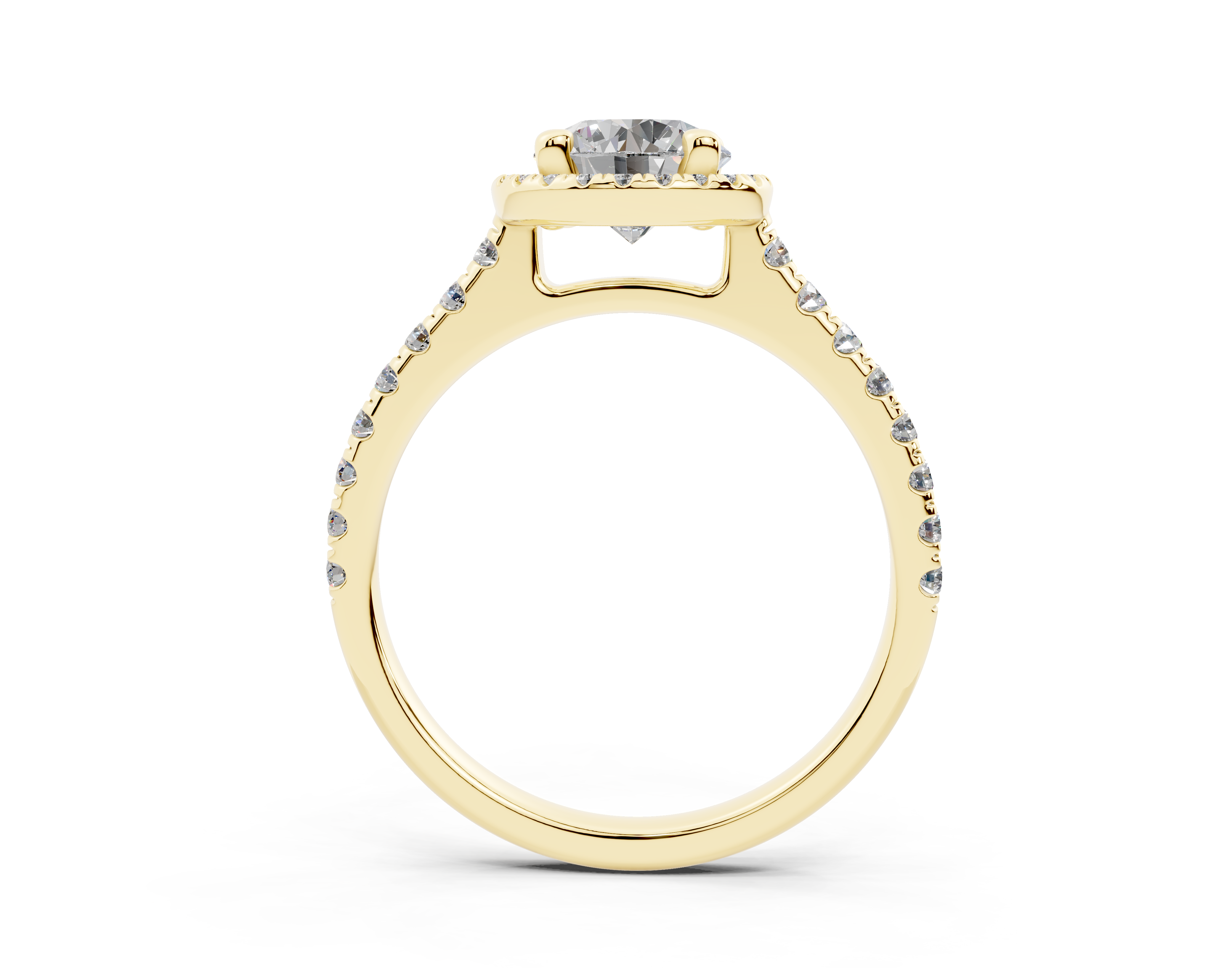 18K Gold Half Pavé Halo and Shank Diamond Engagement Ring 1 Carat - Yellow Gold#Material_Yellow Gold#