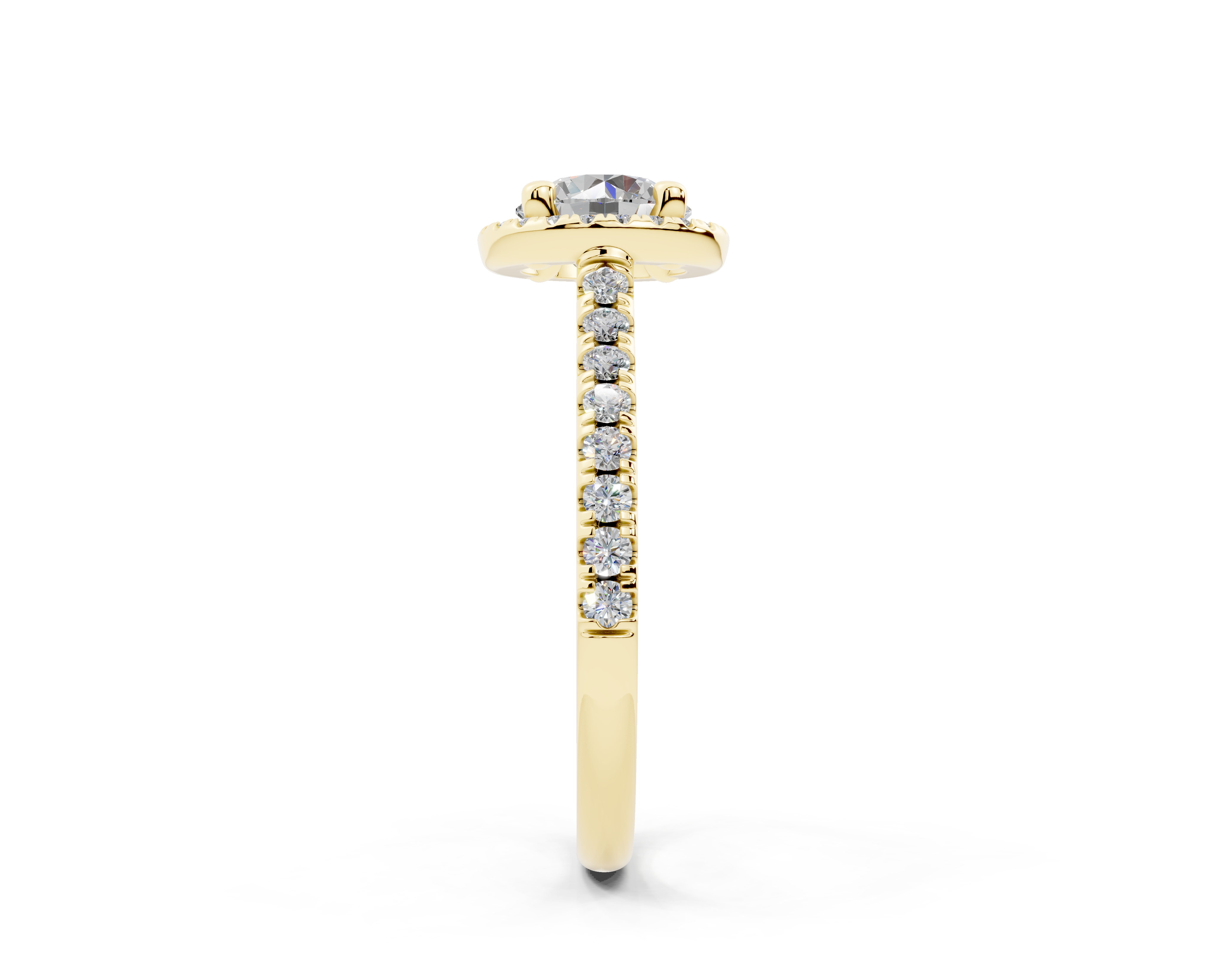 18K Gold Half Pavé Halo and Shank Diamond Engagement Ring 1 Carat - Yellow Gold#Material_Yellow Gold#