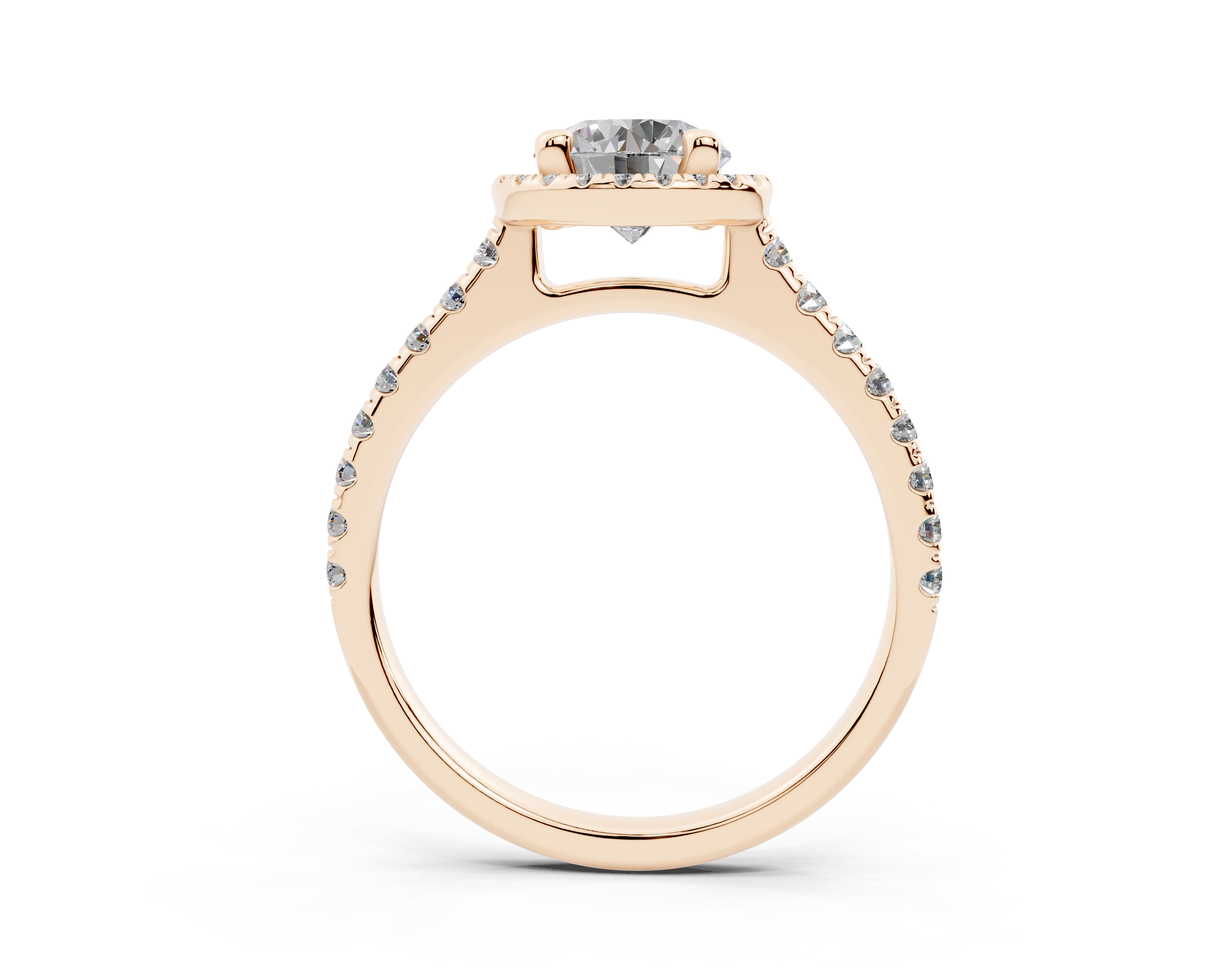 18K Gold Half Pavé Halo and Shank Diamond Engagement Ring 1 Carat - Rose Gold#Material_Rose Gold#
