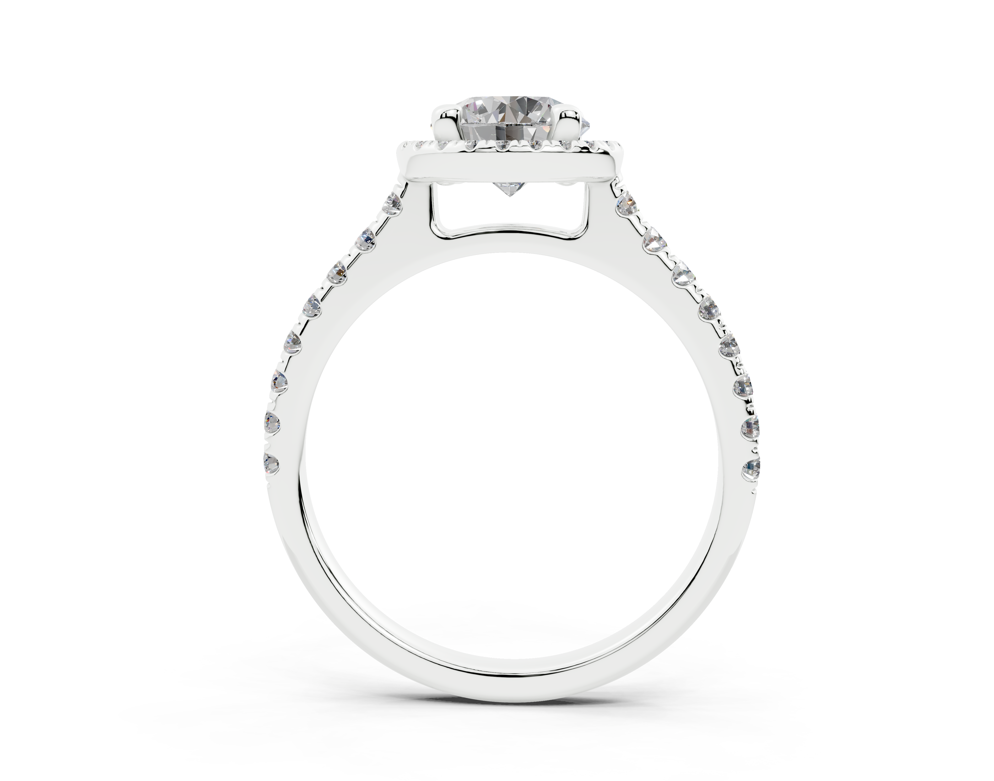 18K Gold Half Pavé Halo and Shank Diamond Engagement Ring 1 Carat - White Gold#Material_White Gold#