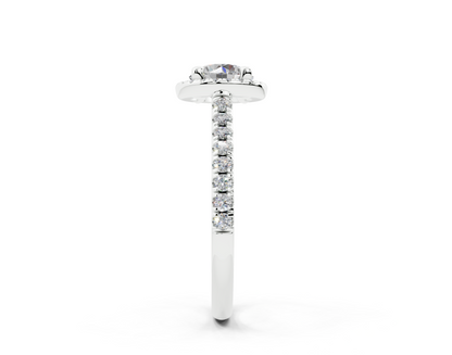 18K Gold Half Pavé Halo and Shank Diamond Engagement Ring 1 Carat