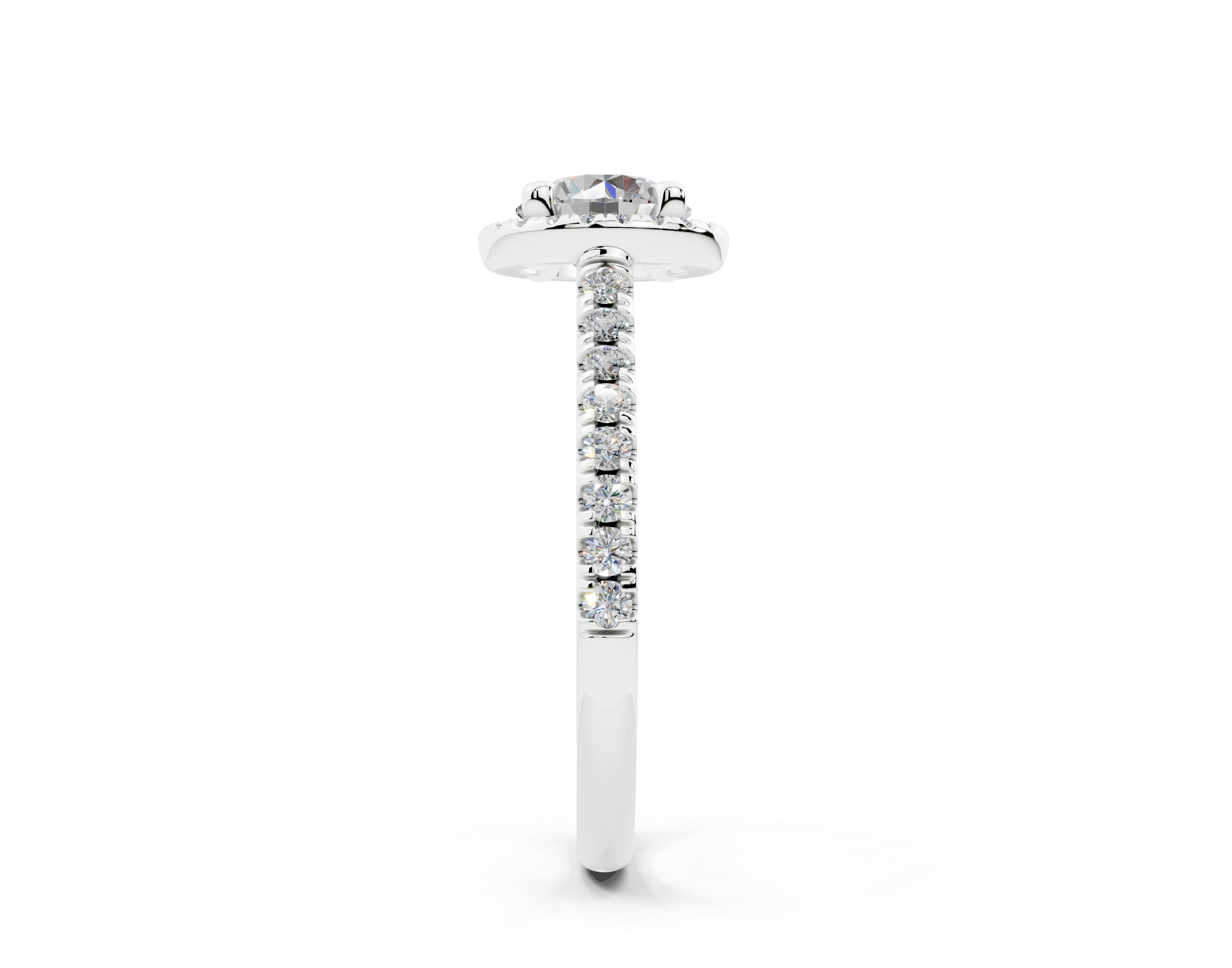 18K Gold Half Pavé Halo and Shank Diamond Engagement Ring 1 Carat - White Gold#Material_White Gold#