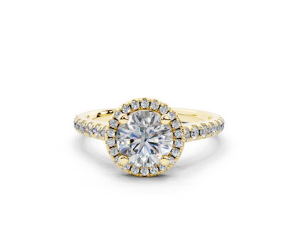 18K Gold Half Pavé Halo and Shank Diamond Engagement Ring 1 Carat