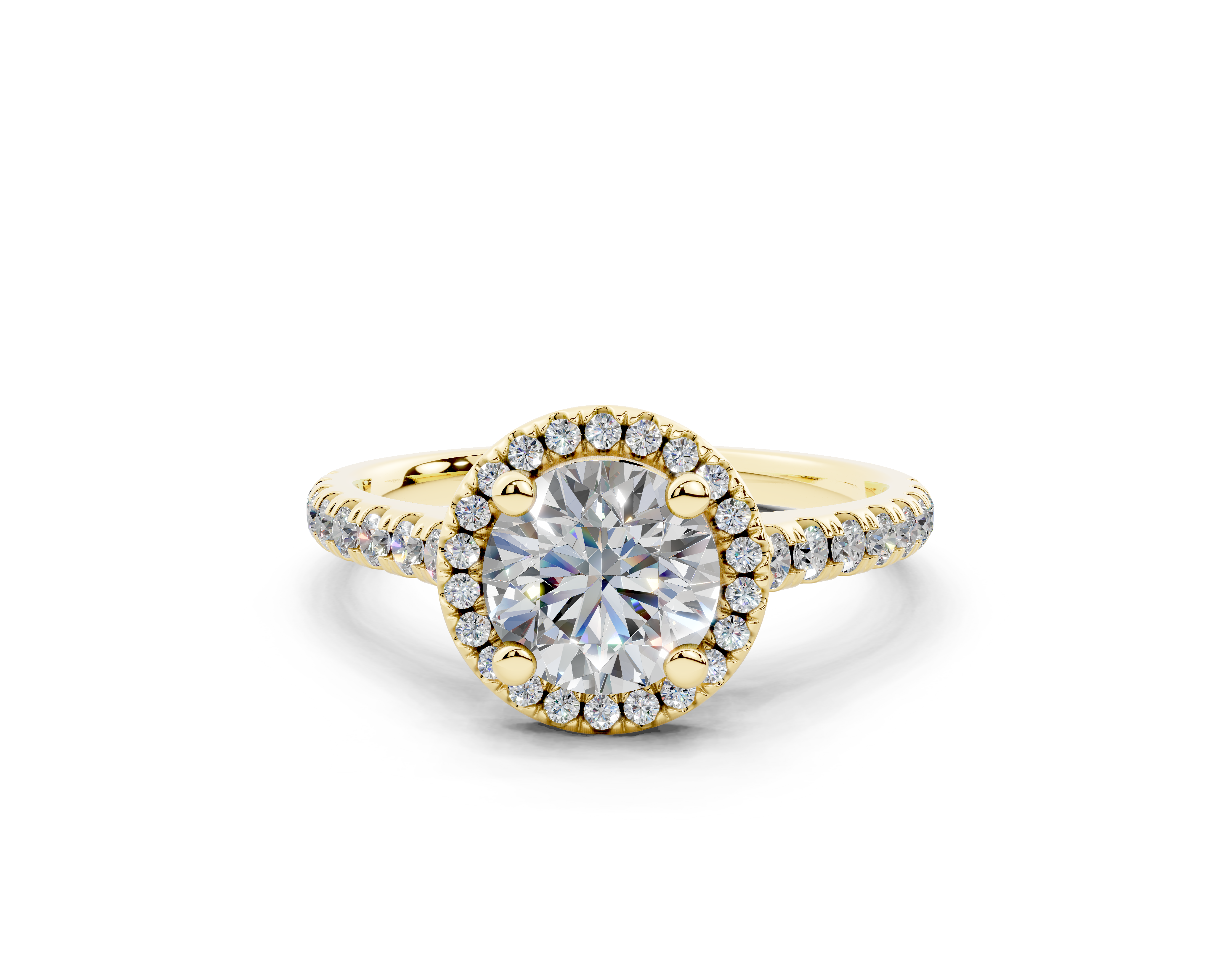 18K Gold Half Pavé Halo and Shank Diamond Engagement Ring 1 Carat - Yellow Gold#Material_Yellow Gold#