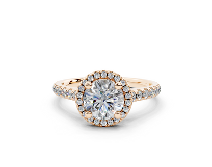18K Gold Half Pavé Halo and Shank Diamond Engagement Ring 1 Carat
