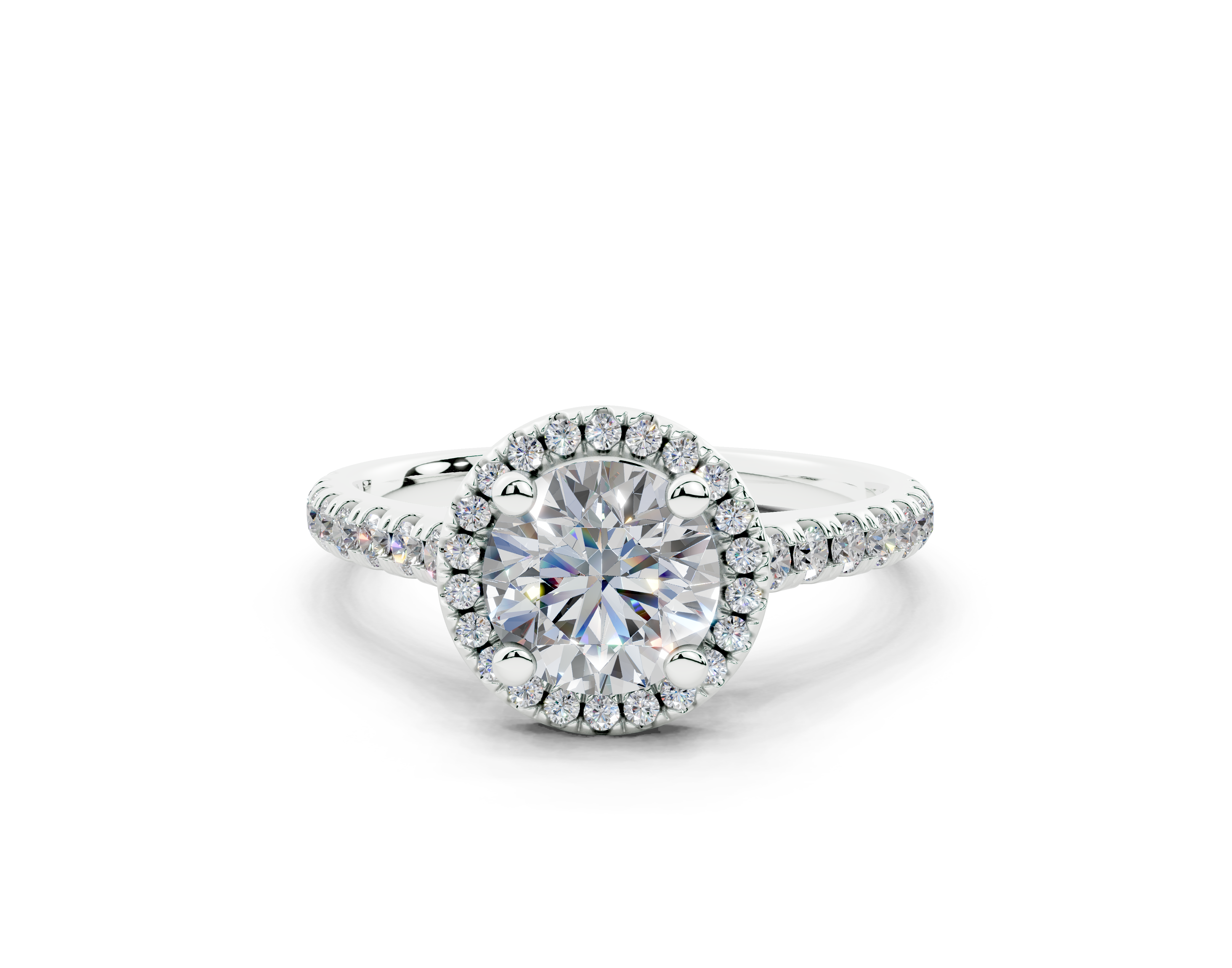 18K Gold Half Pavé Halo and Shank Diamond Engagement Ring 1 Carat - White Gold#Material_White Gold#