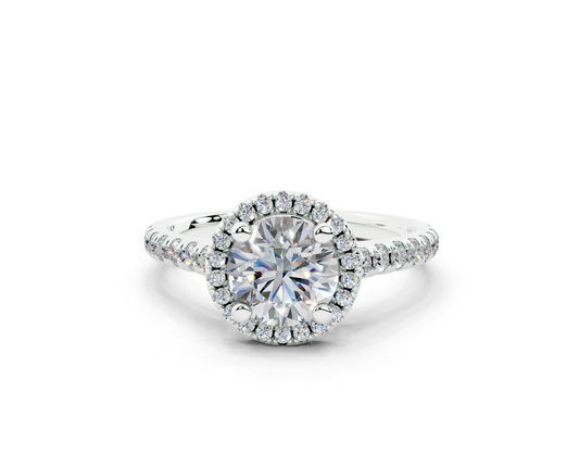 18K Gold Half Pavé Halo and Shank Diamond Engagement Ring 1 Carat