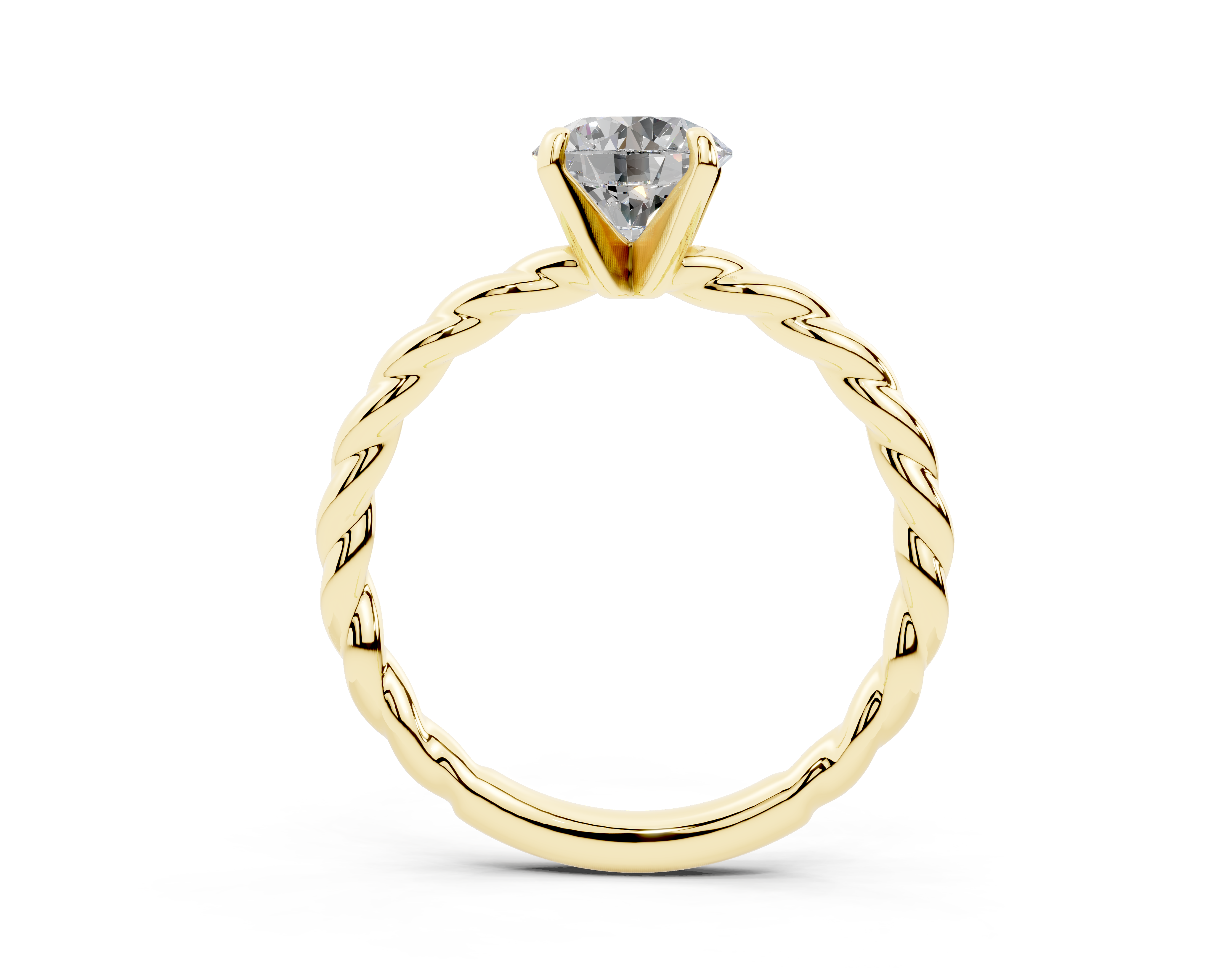 18K Gold Rope Knot Cable Solitaire Diamond Engagement Ring 1 Carat - Yellow Gold#Material_Yellow Gold#