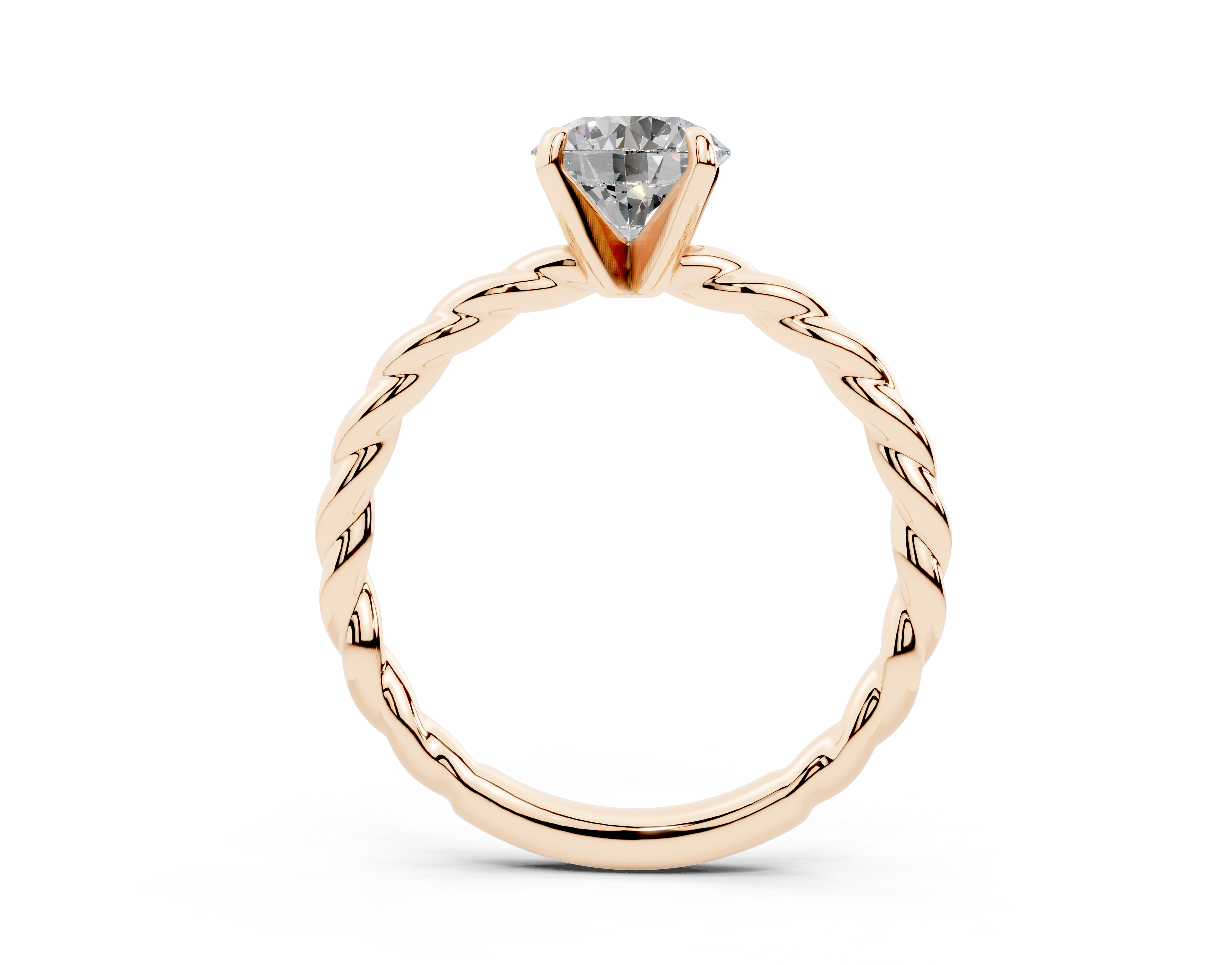 18K Gold Rope Knot Cable Solitaire Diamond Engagement Ring 1 Carat - Rose Gold#Material_Rose Gold#