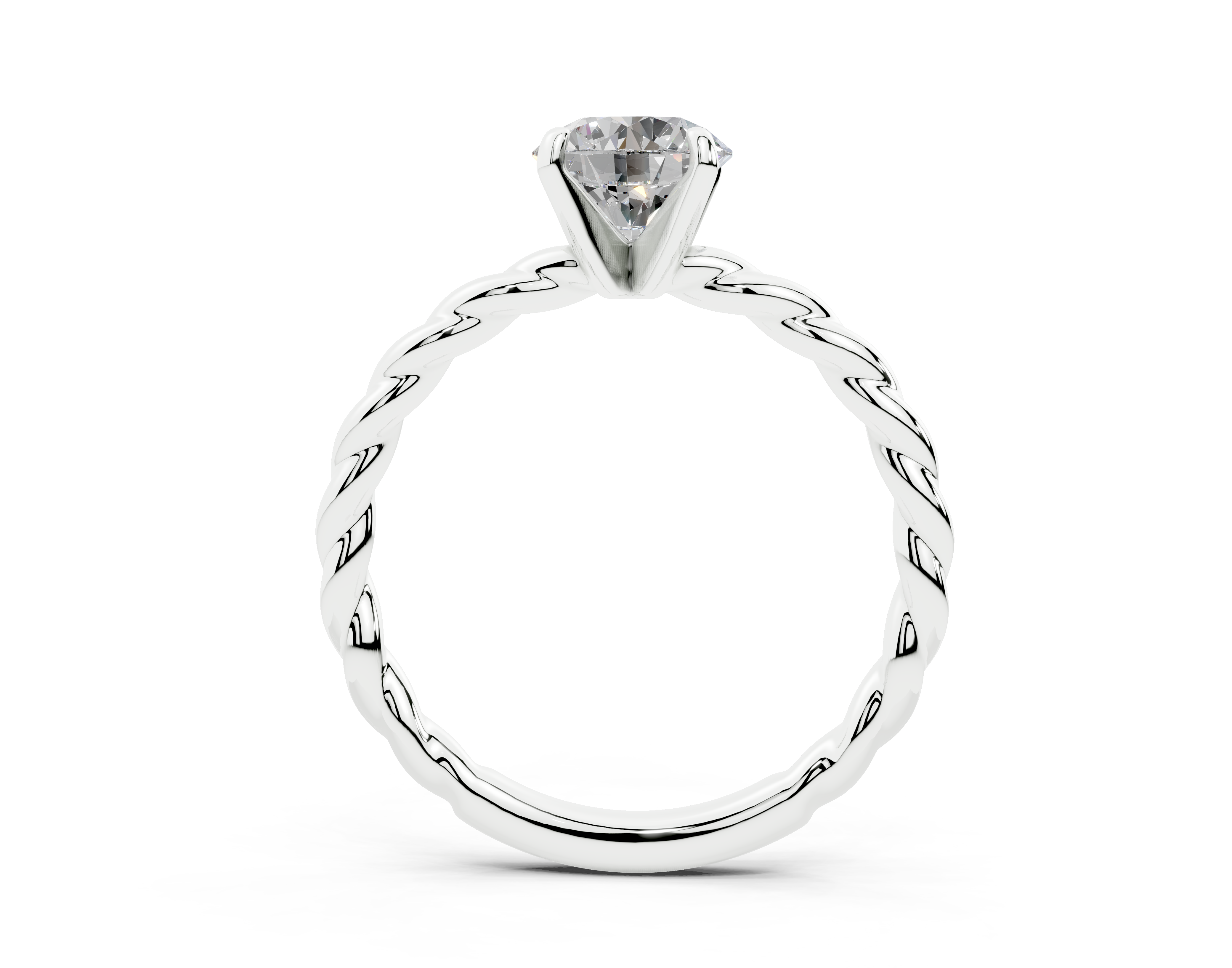 18K Gold Rope Knot Cable Solitaire Diamond Engagement Ring 1 Carat - White Gold#Material_White Gold#