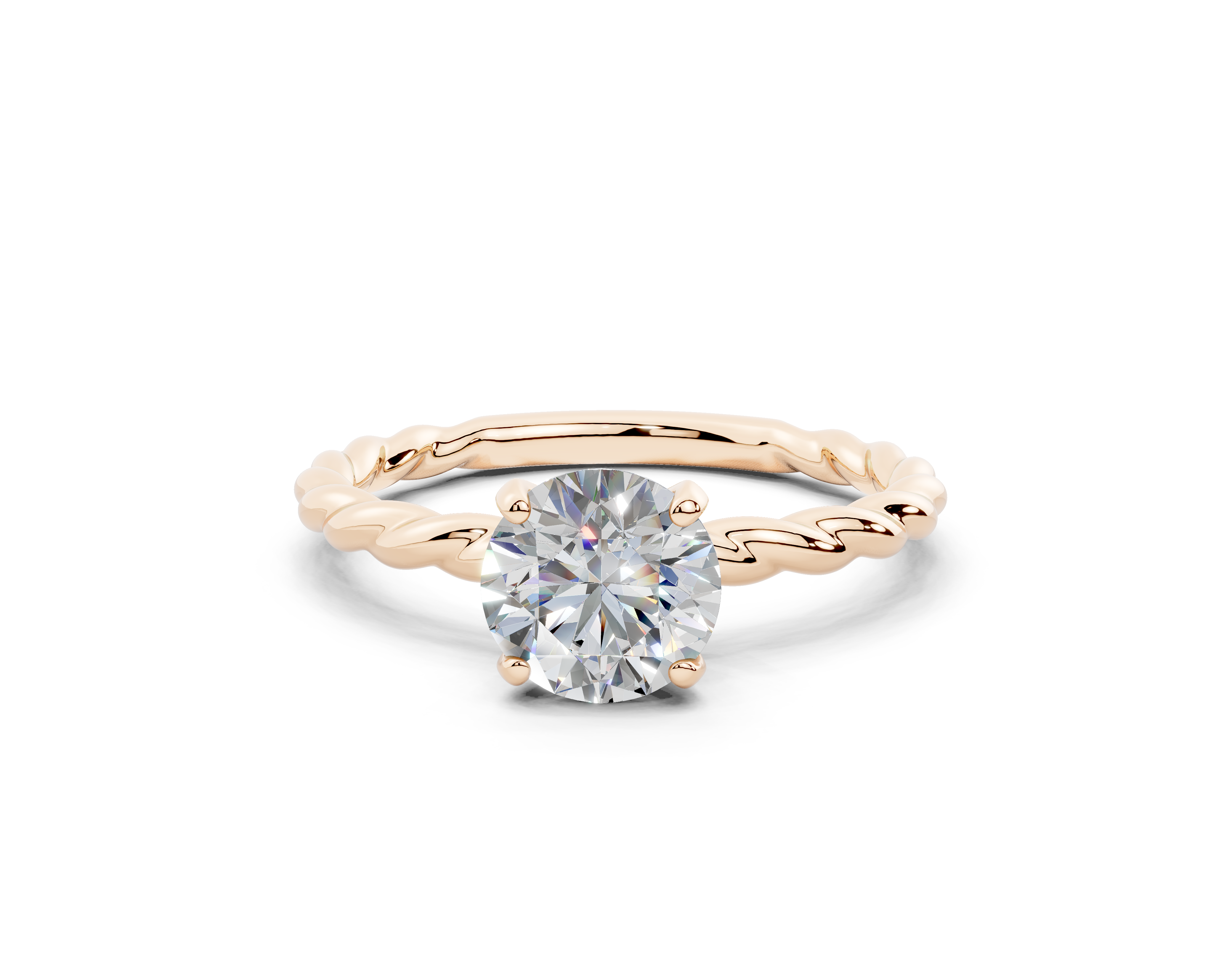 18K Gold Rope Knot Cable Solitaire Diamond Engagement Ring 1 Carat - Rose Gold#Material_Rose Gold#