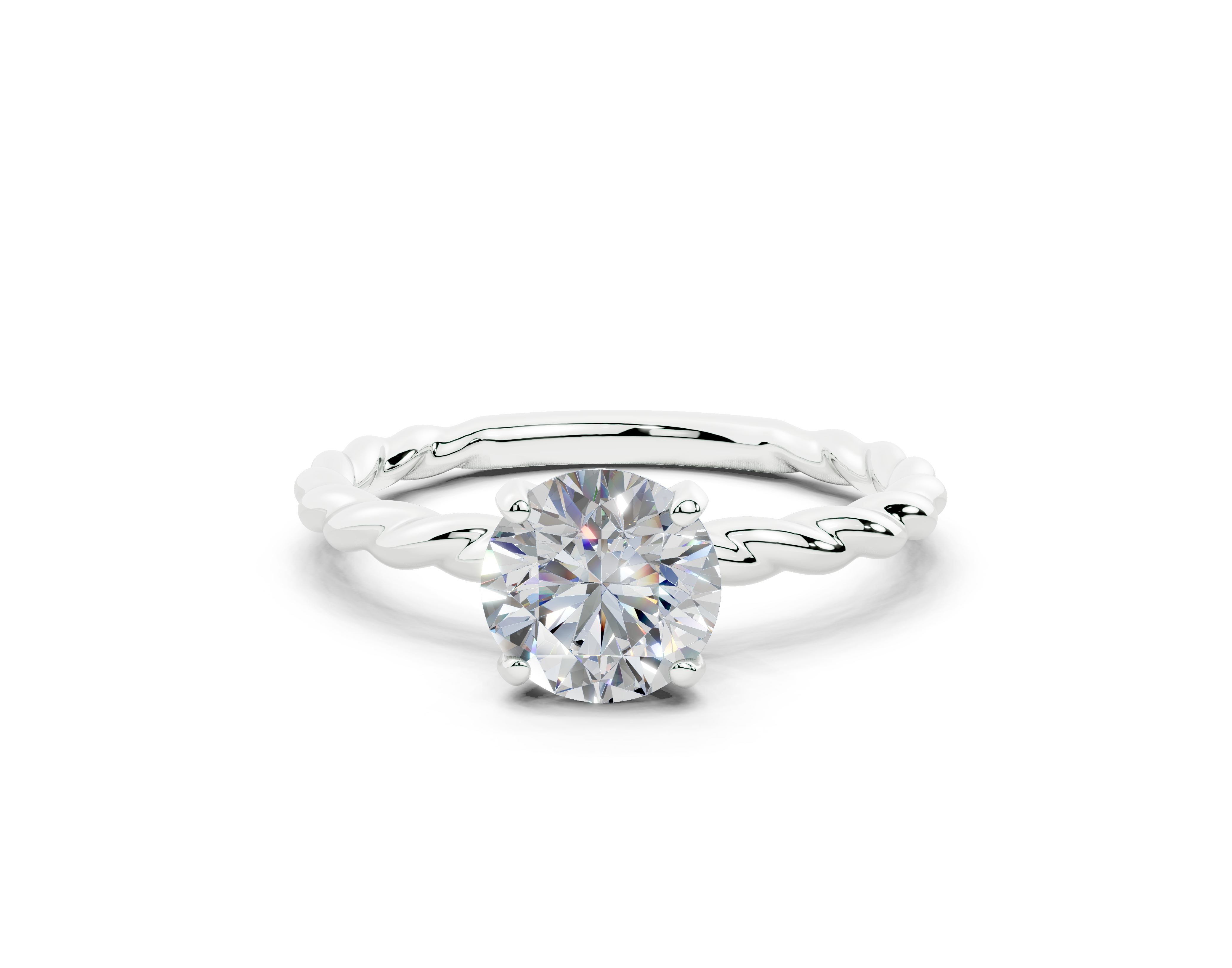 18K Gold Rope Knot Cable Solitaire Diamond Engagement Ring 1 Carat - White Gold#Material_White Gold#