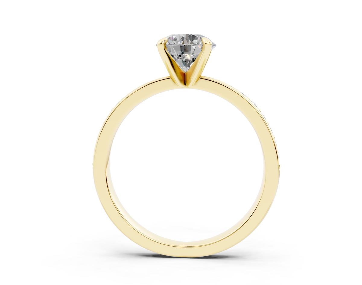18K Gold Comfort Half Pavé Diamond Engagement Ring 1 Carat - Yellow Gold#Material_Yellow Gold#