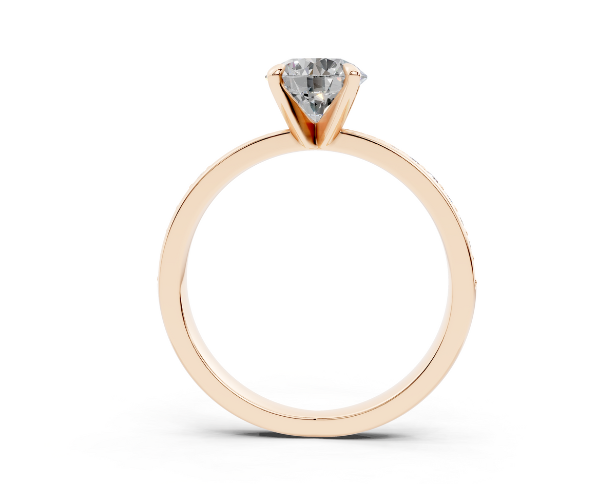 18K Gold Comfort Half Pavé Diamond Engagement Ring 1 Carat - Rose Gold#Material_Rose Gold#