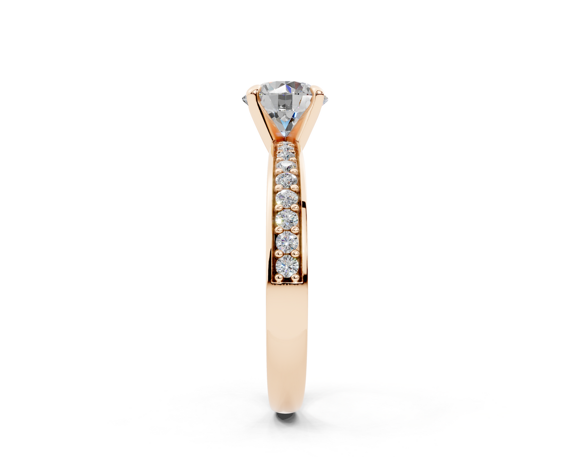 18K Gold Comfort Half Pavé Diamond Engagement Ring 1 Carat - Rose Gold#Material_Rose Gold#