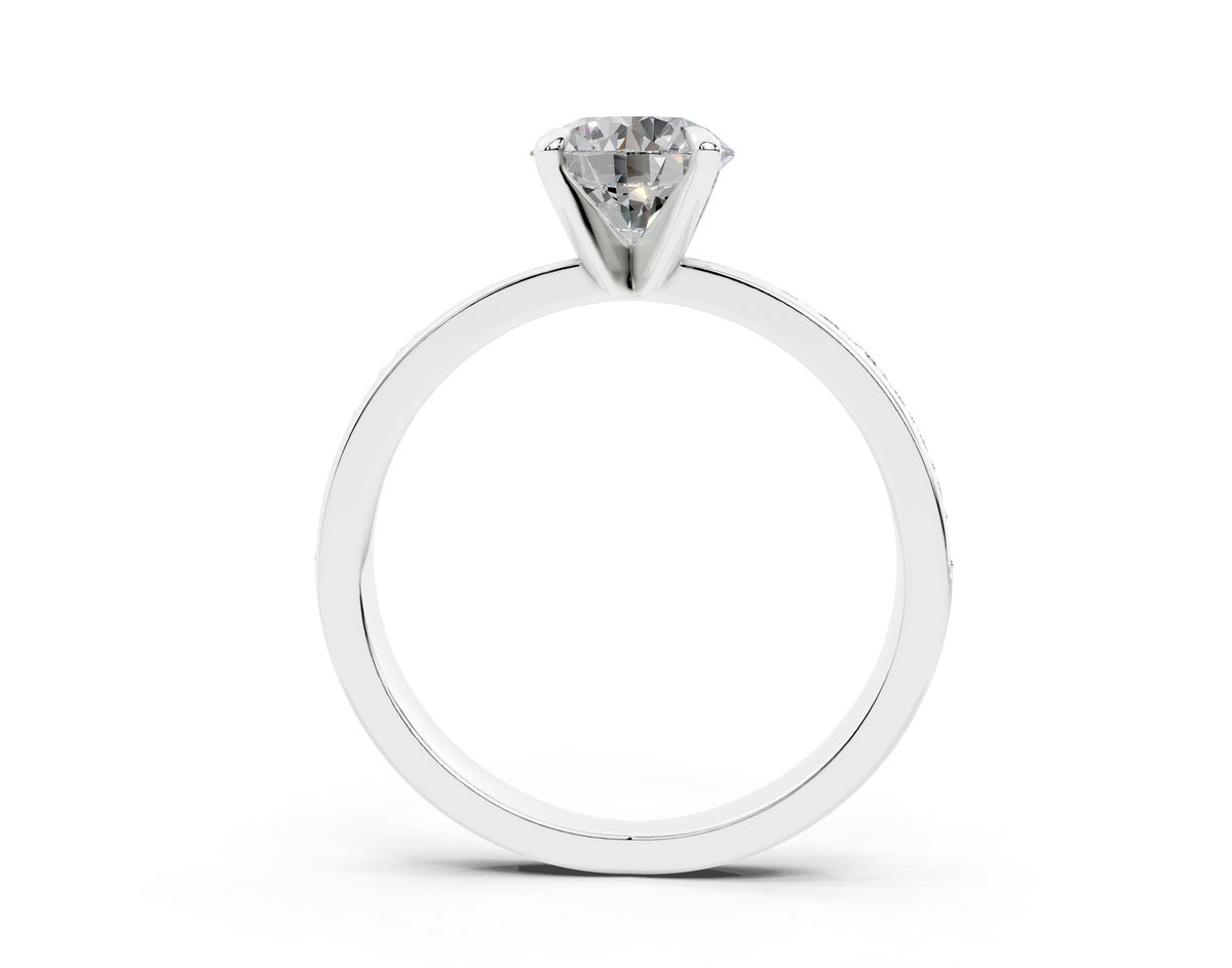 18K Gold Comfort Half Pavé Diamond Engagement Ring 1 Carat - White Gold#Material_White Gold#