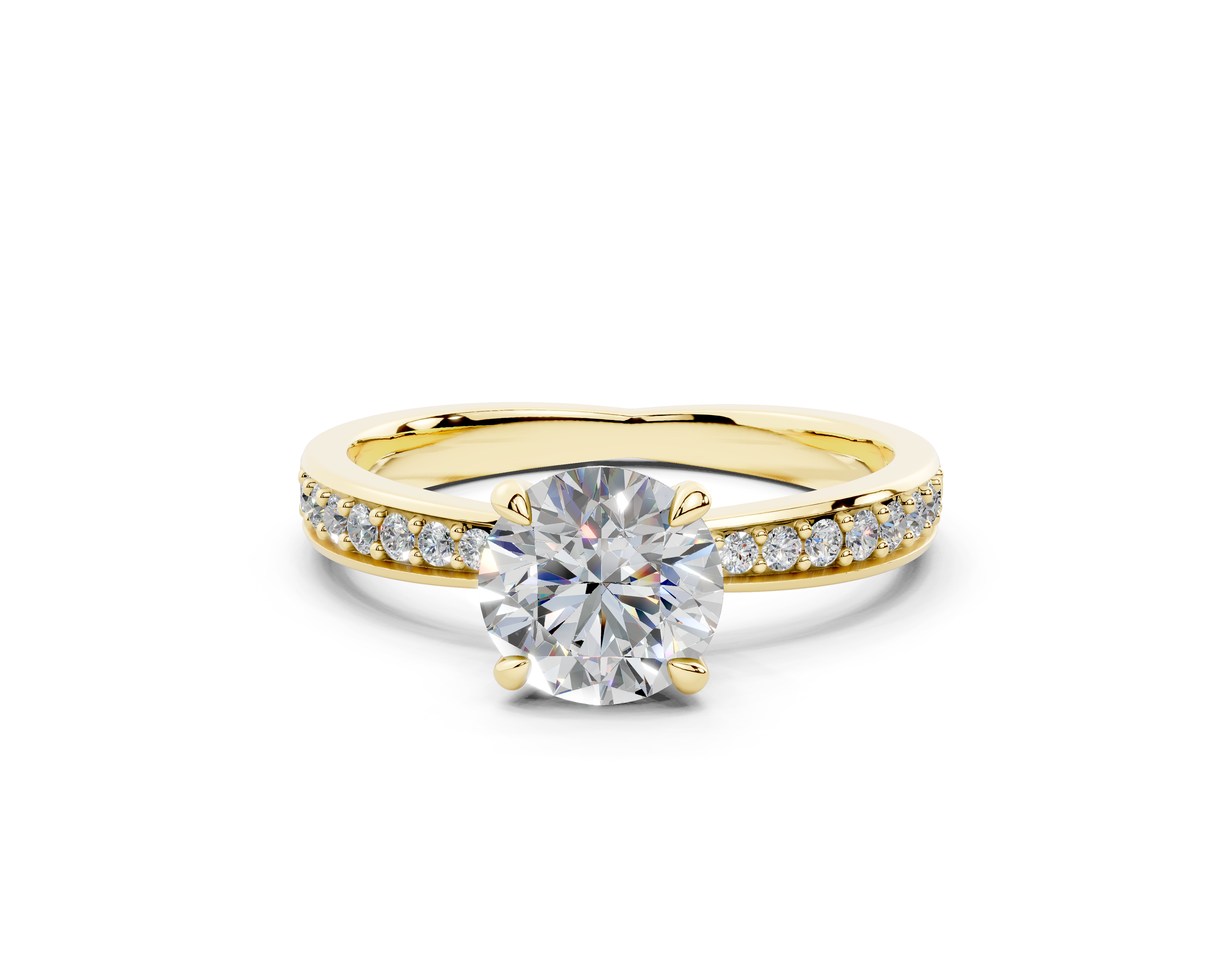 18K Gold Comfort Half Pavé Diamond Engagement Ring 1 Carat - Yellow Gold#Material_Yellow Gold#
