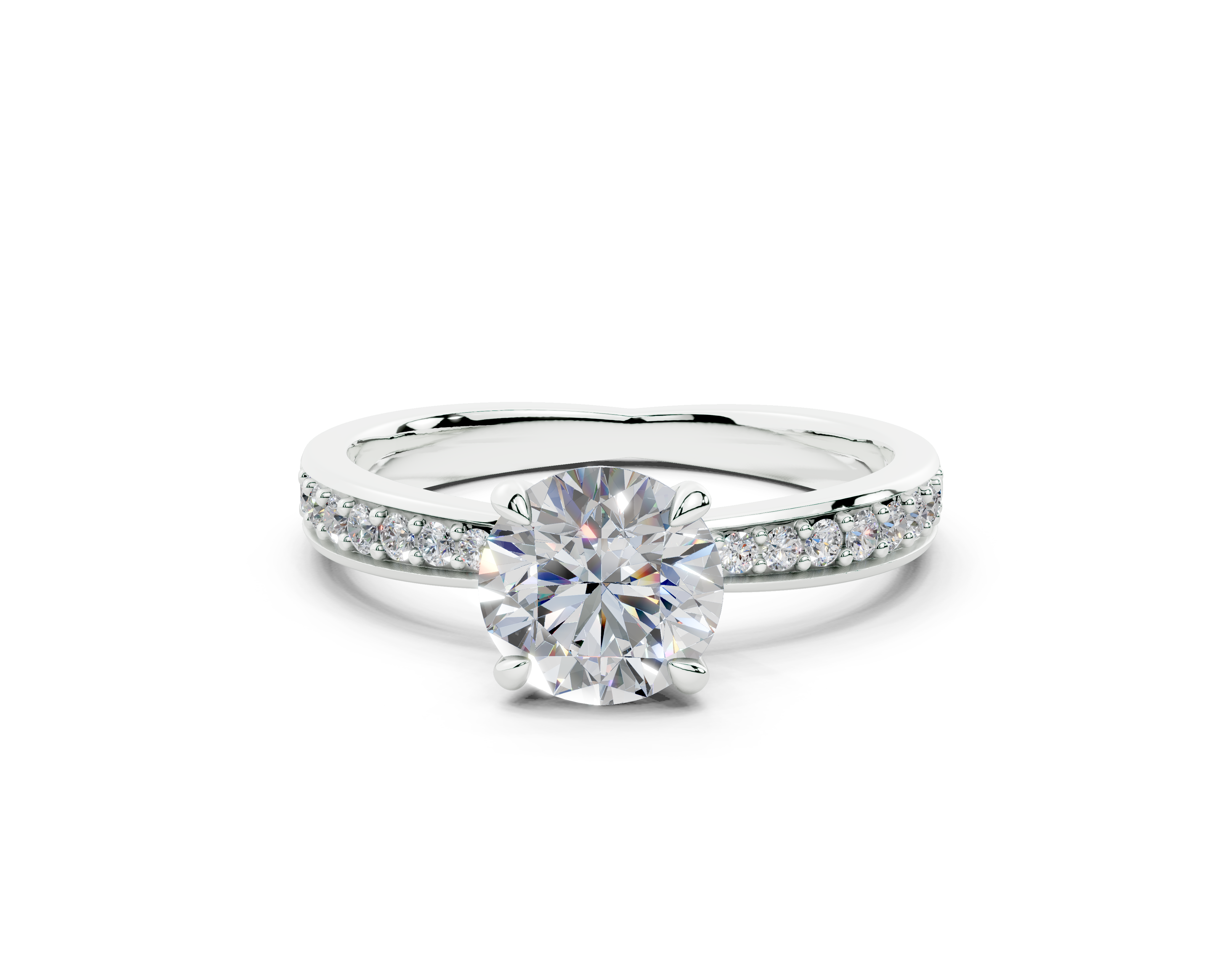18K Gold Comfort Half Pavé Diamond Engagement Ring 1 Carat - White Gold#Material_White Gold#