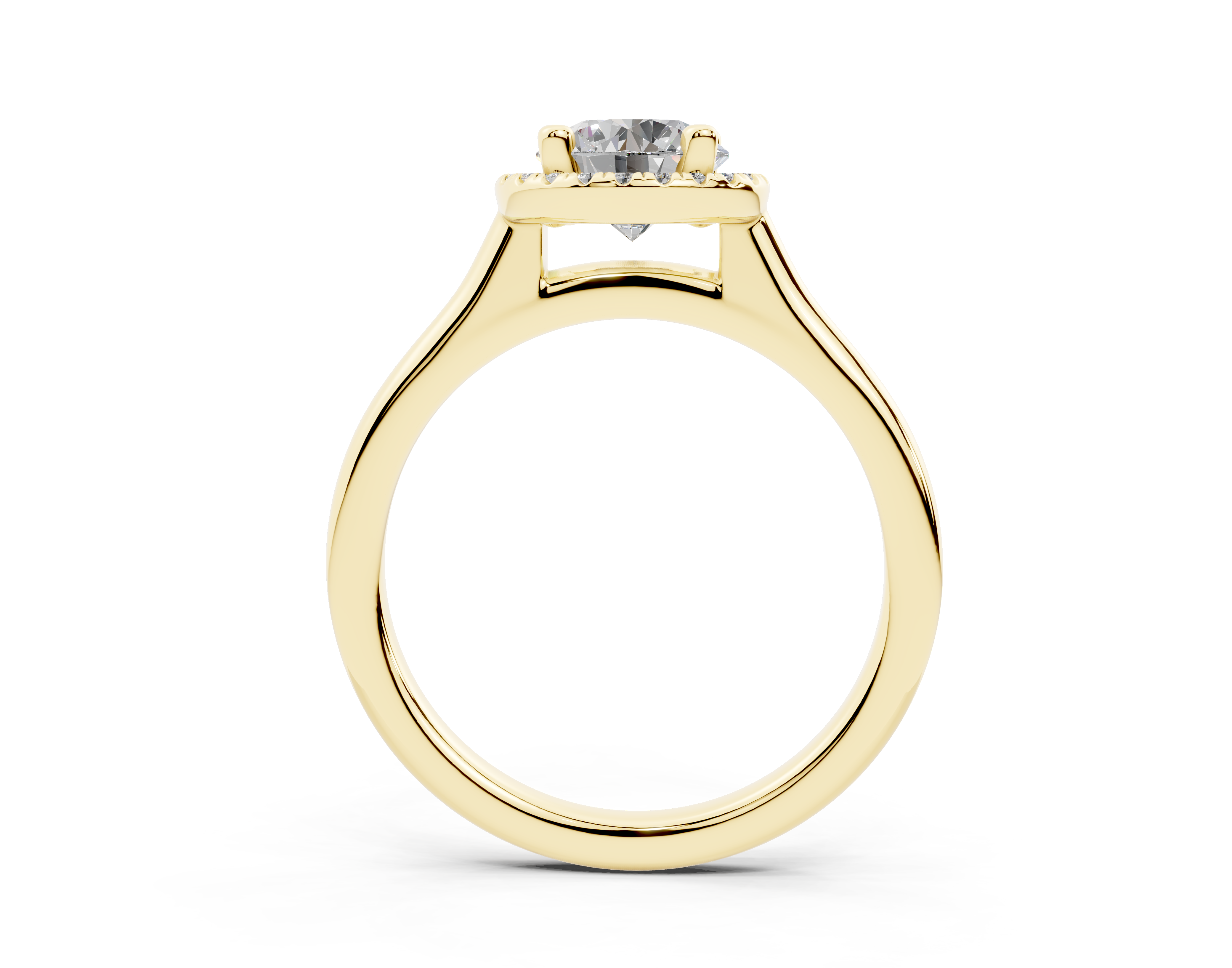 18K Gold Half Pavé Halo Diamond Engagement Ring 1 Carat - Yellow Gold#Material_Yellow Gold#