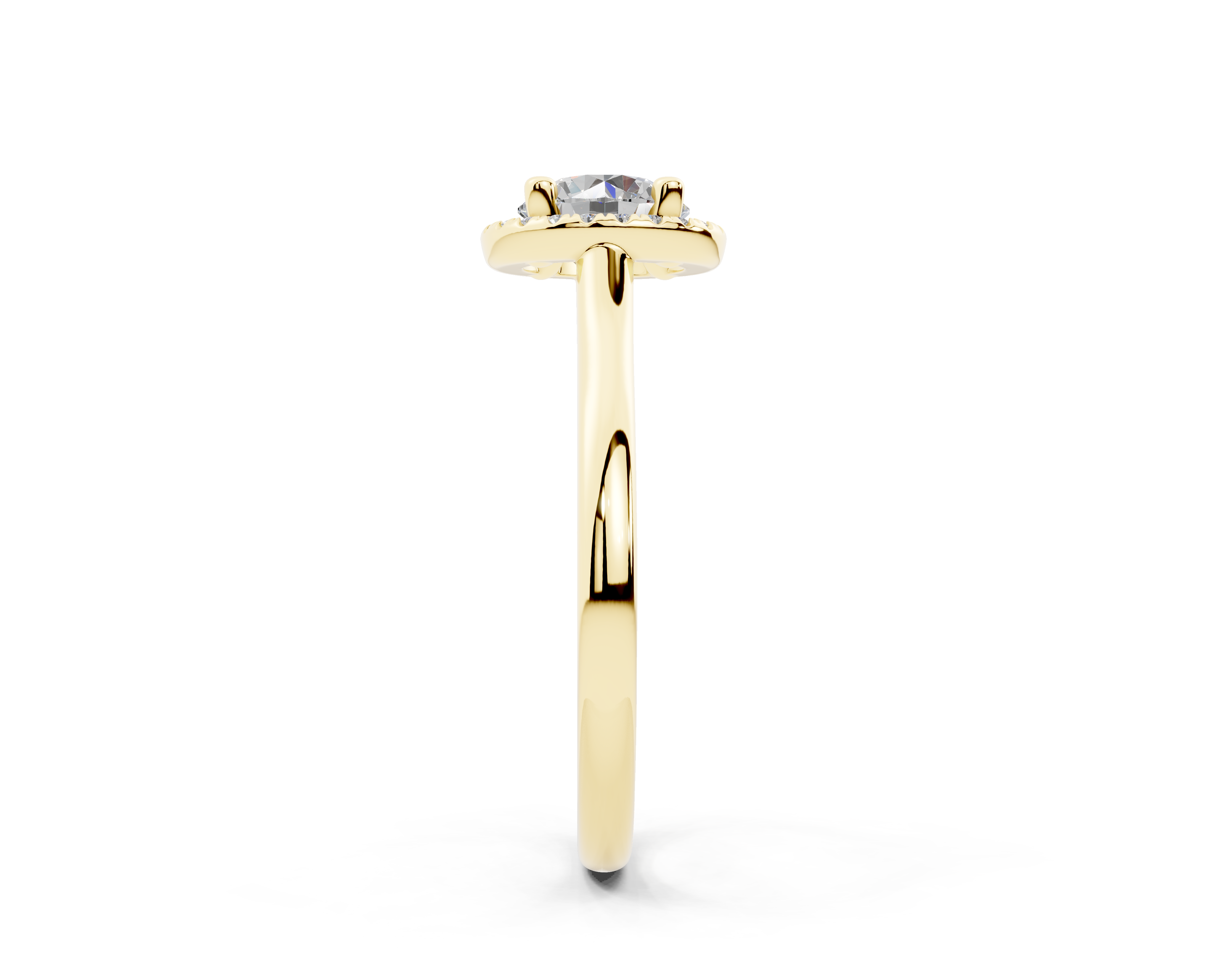 18K Gold Half Pavé Halo Diamond Engagement Ring 1 Carat - Yellow Gold#Material_Yellow Gold#