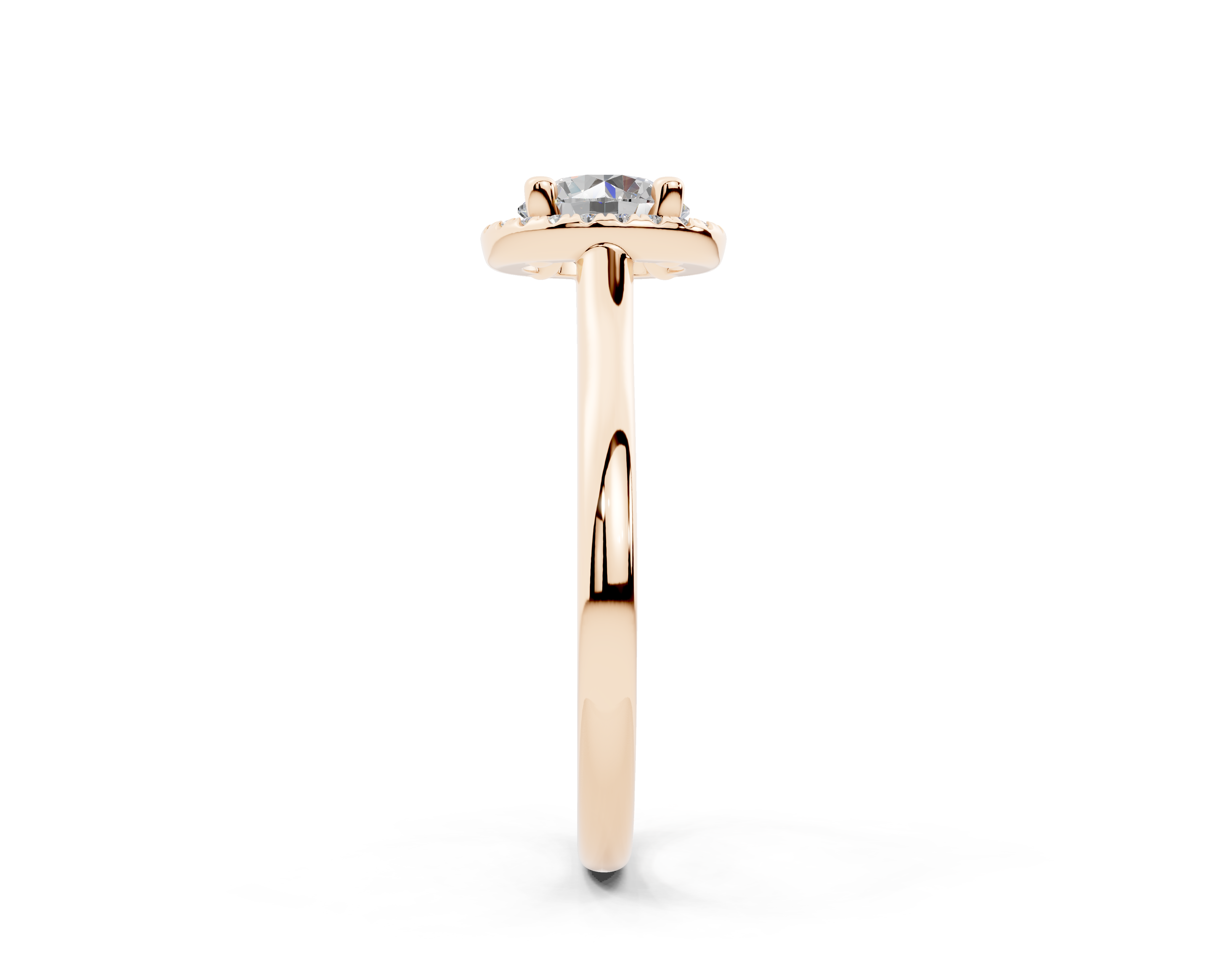 18K Gold Half Pavé Halo Diamond Engagement Ring 1 Carat - Rose Gold#Material_Rose Gold#