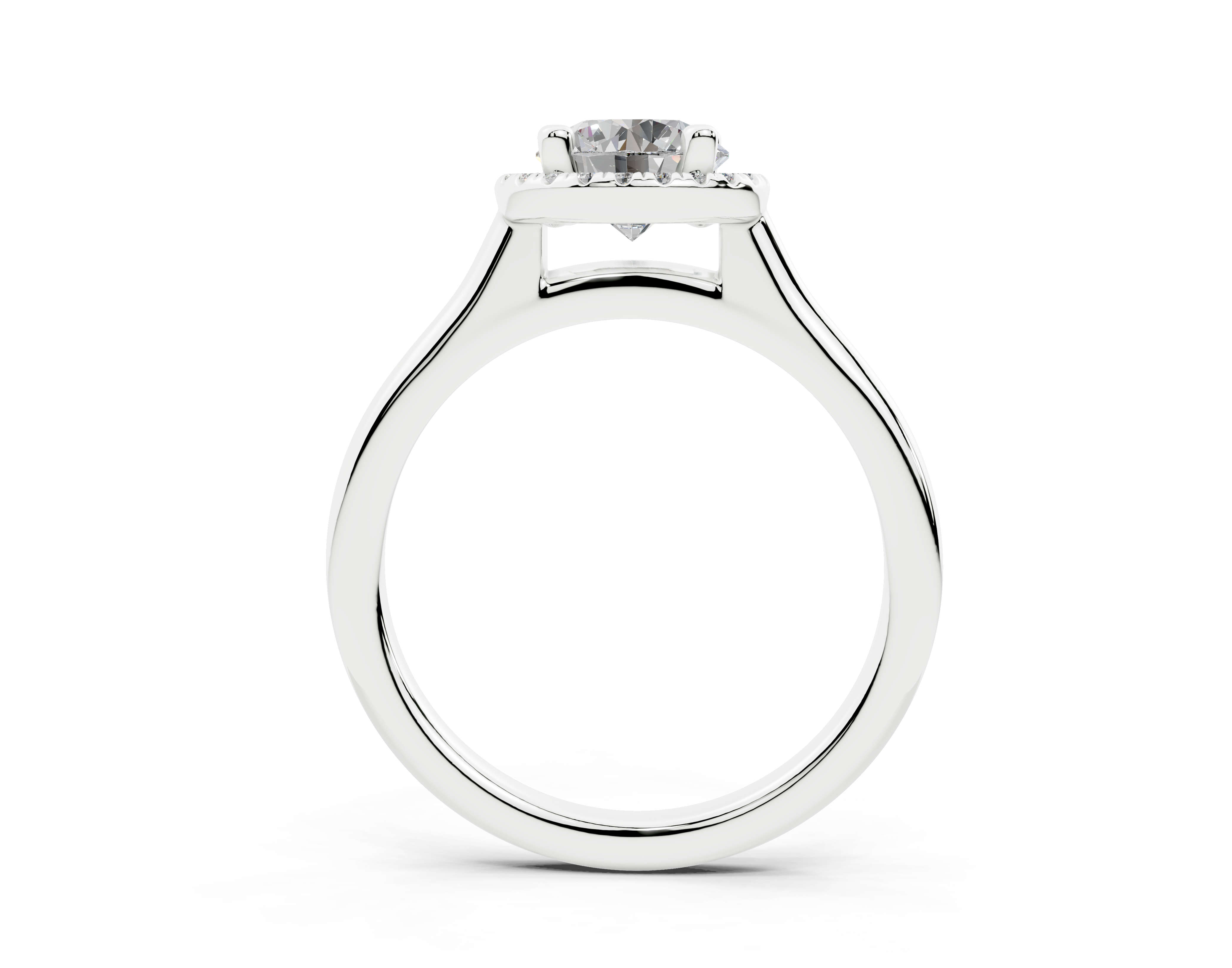 18K Gold Half Pavé Halo Diamond Engagement Ring 1 Carat - White Gold#Material_White Gold#