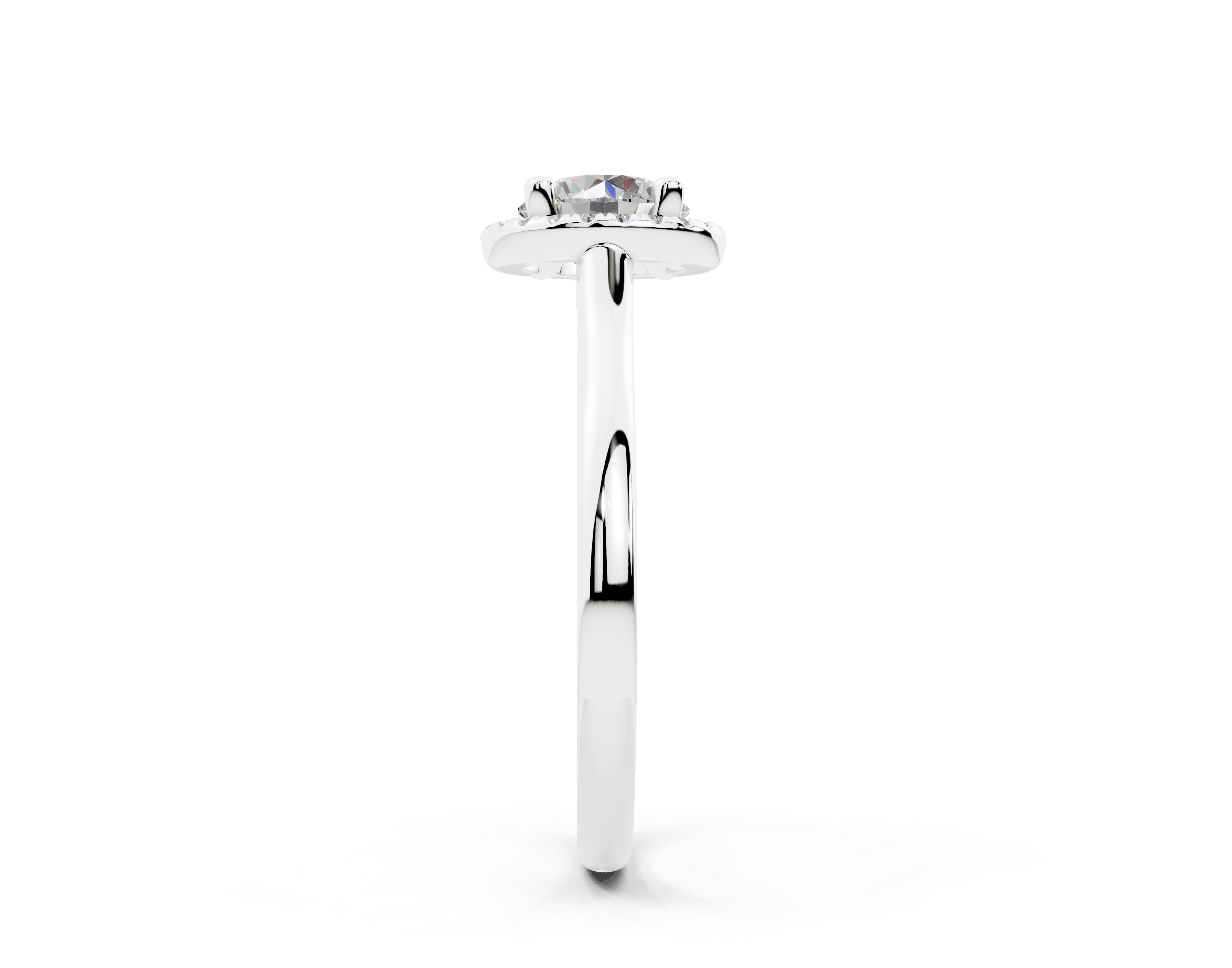 18K Gold Half Pavé Halo Diamond Engagement Ring 1 Carat - White Gold#Material_White Gold#