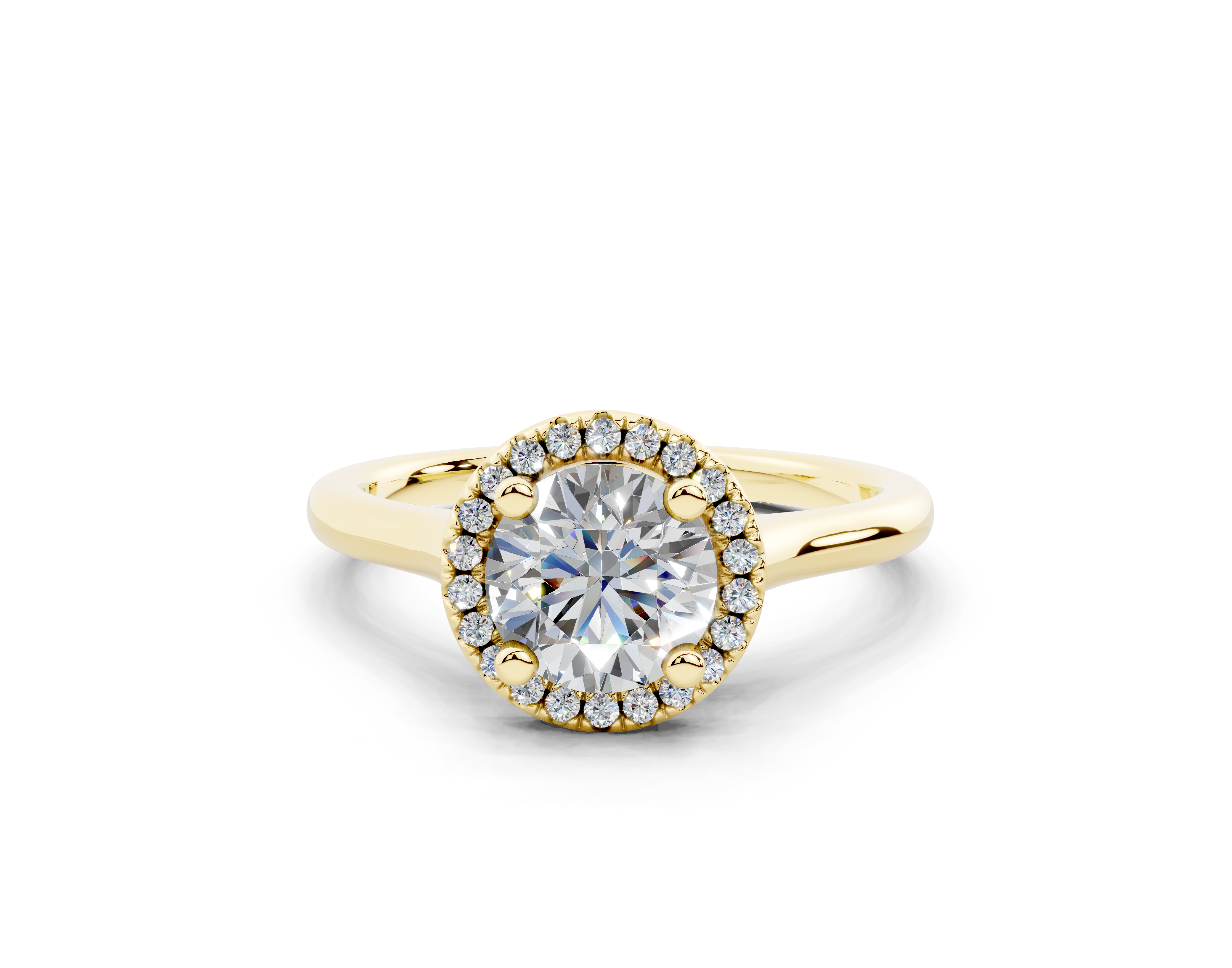 18K Gold Half Pavé Halo Diamond Engagement Ring 1 Carat - Yellow Gold#Material_Yellow Gold#