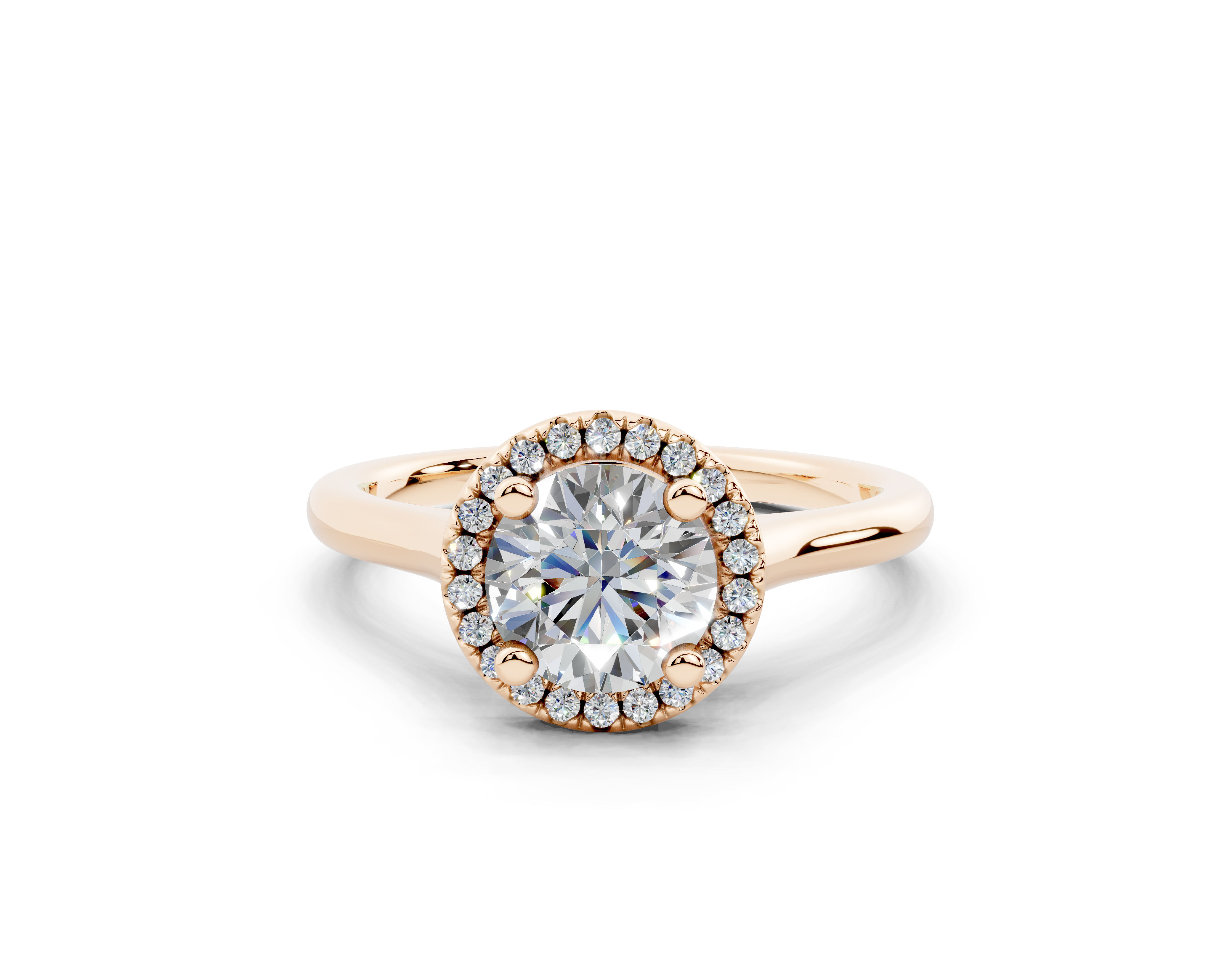 18K Gold Half Pavé Halo Diamond Engagement Ring 1 Carat - Rose Gold#Material_Rose Gold#
