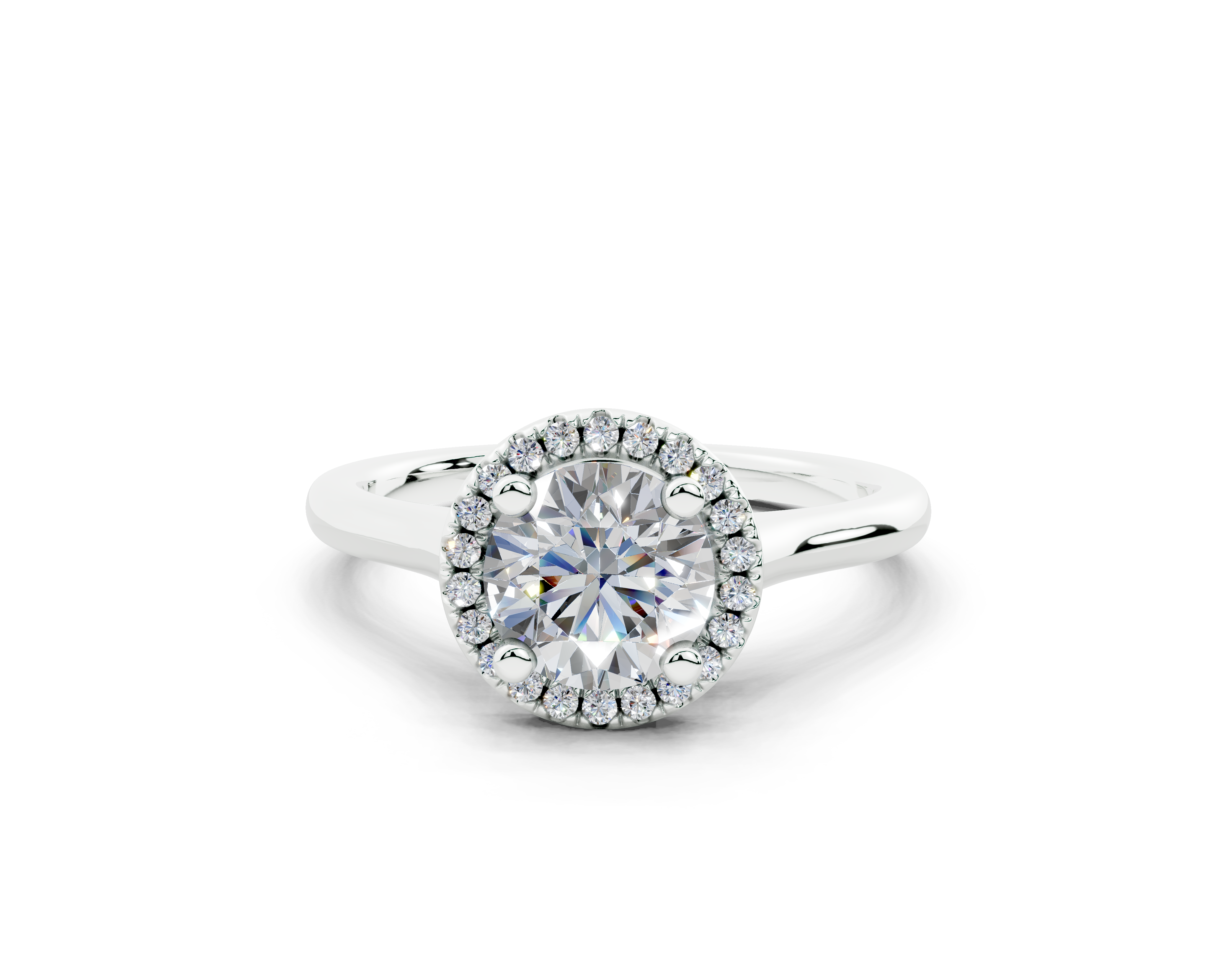 18K Gold Half Pavé Halo Diamond Engagement Ring 1 Carat - White Gold#Material_White Gold#