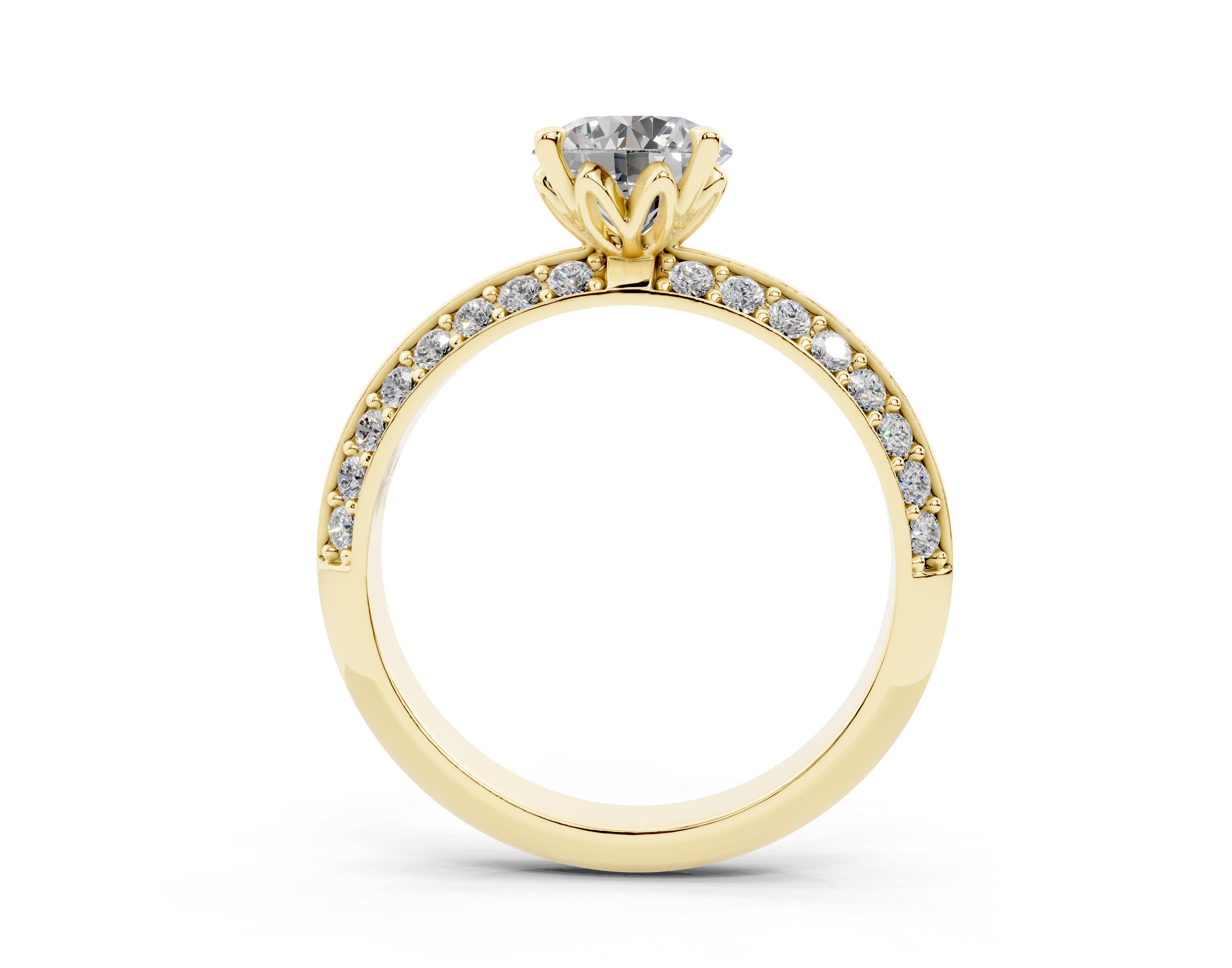 18K Gold Half Pavé Six Prong Knife Edge Diamond Engagement Ring 1 Carat - Yellow Gold#Material_Yellow Gold#