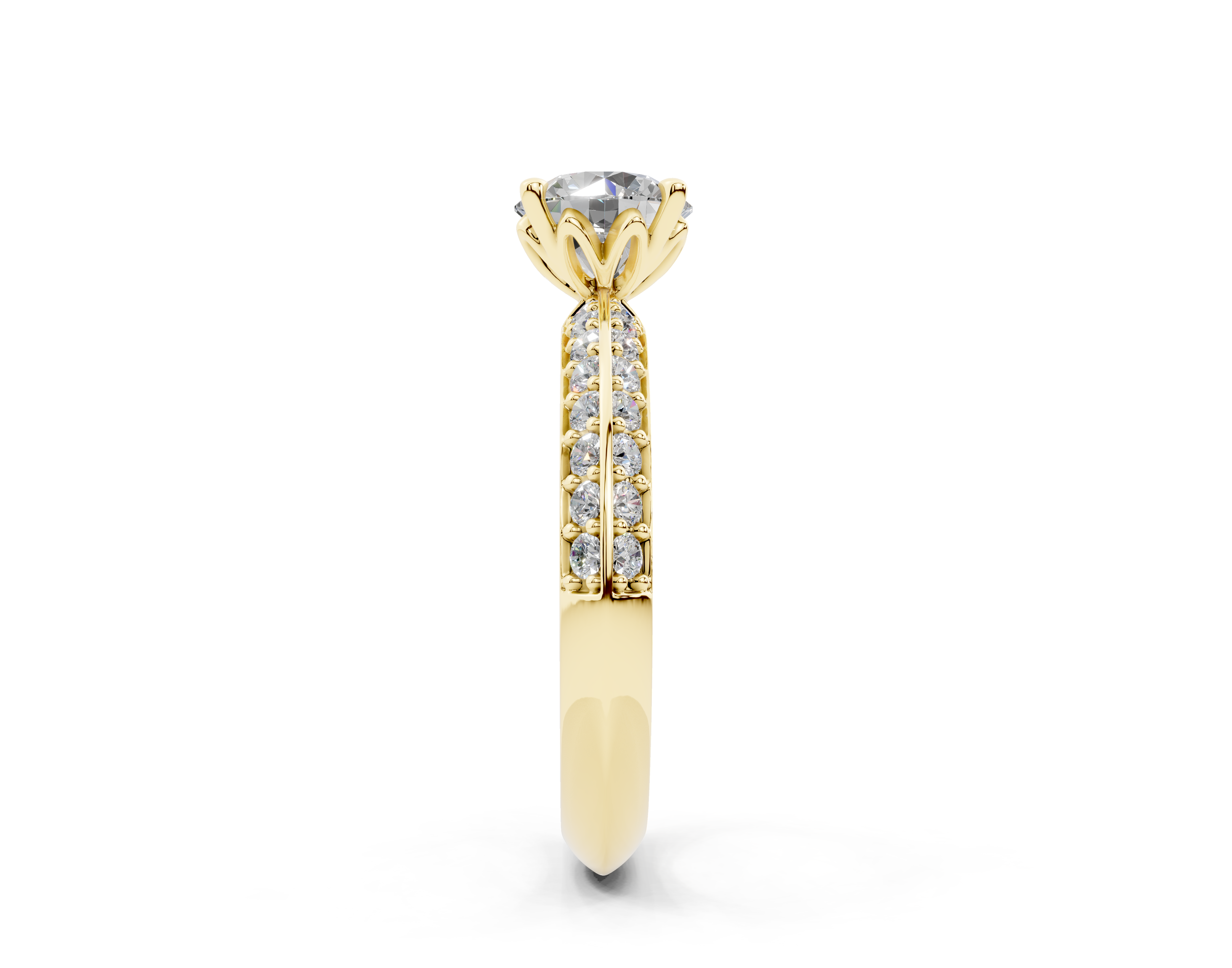 18K Gold Half Pavé Six Prong Knife Edge Diamond Engagement Ring 1 Carat - Yellow Gold#Material_Yellow Gold#