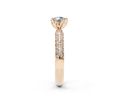 18K Gold Half Pavé Six Prong Knife Edge Diamond Engagement Ring 1 Carat