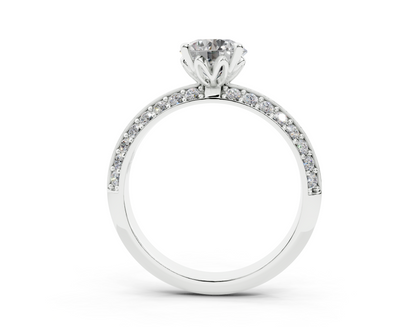 18K Gold Half Pavé Six Prong Knife Edge Diamond Engagement Ring 1 Carat