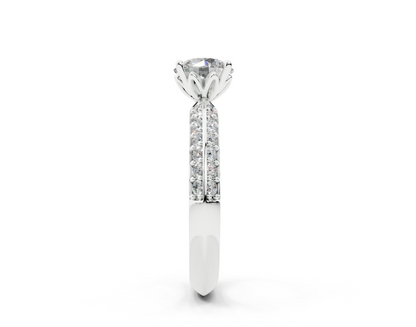 18K Gold Half Pavé Six Prong Knife Edge Diamond Engagement Ring 1 Carat