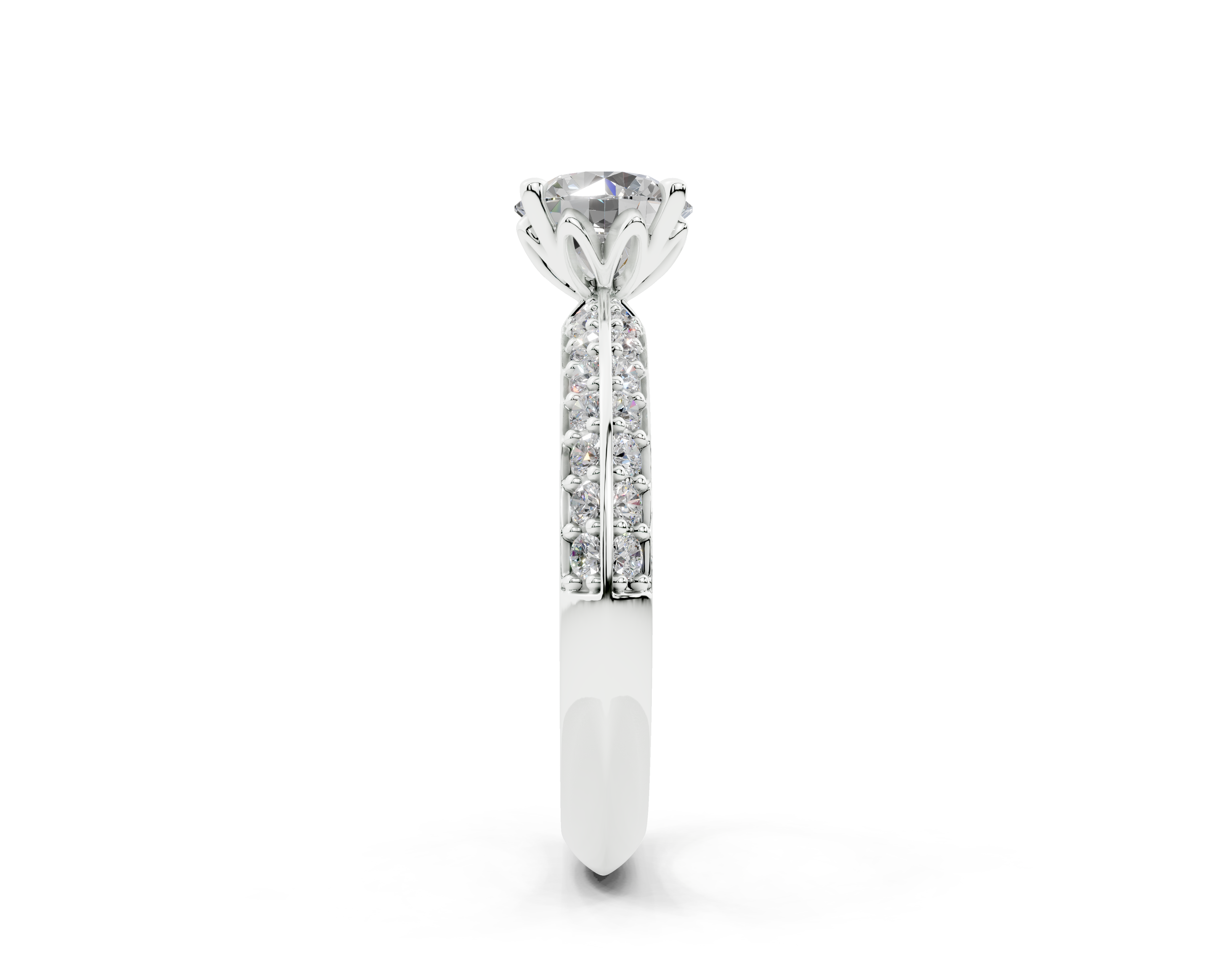18K Gold Half Pavé Six Prong Knife Edge Diamond Engagement Ring 1 Carat - White Gold#Material_White Gold#