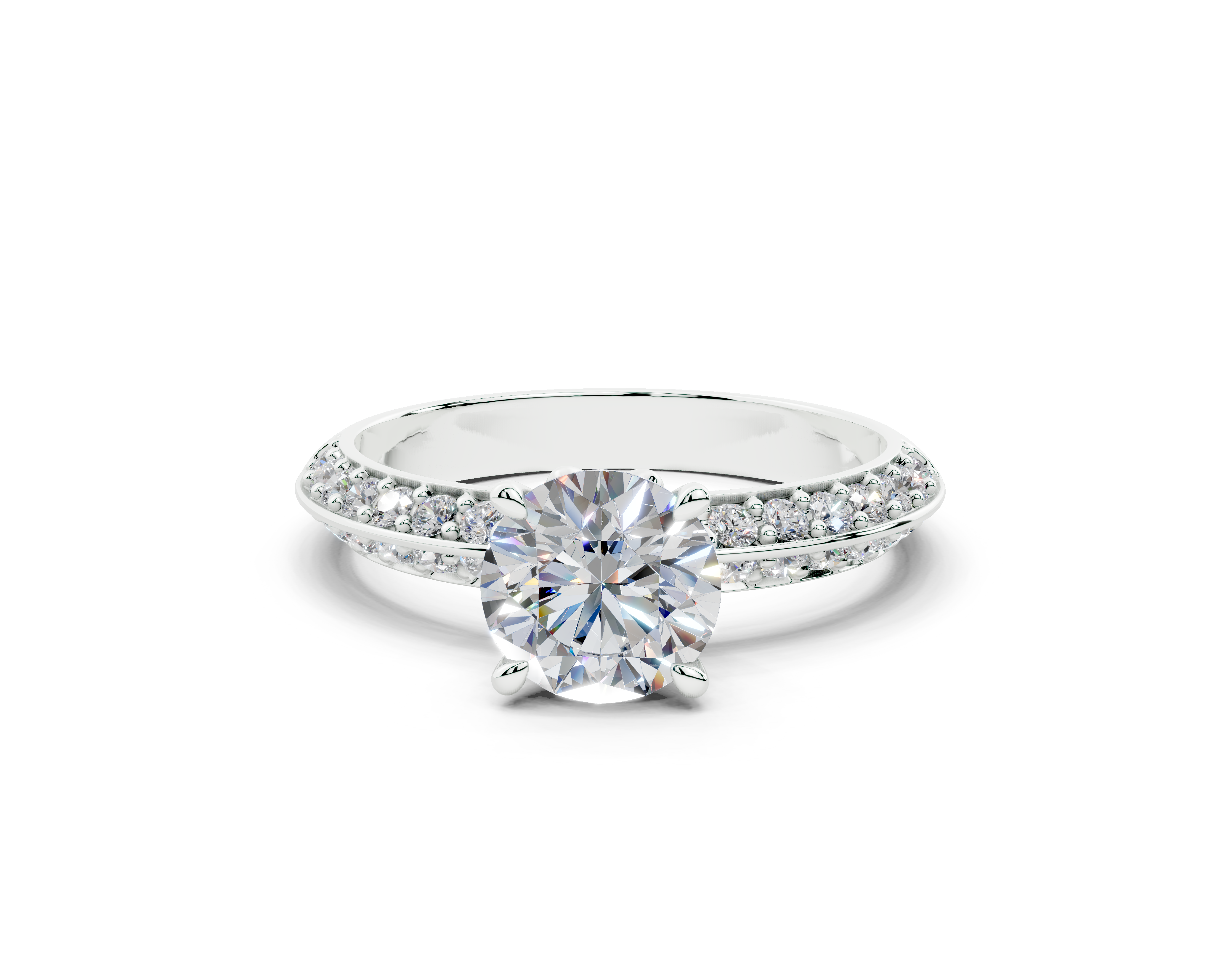 18K Gold Half Pavé Six Prong Knife Edge Diamond Engagement Ring 1 Carat - White Gold#Material_White Gold#