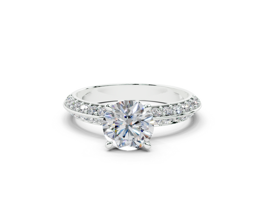 18K Gold Half Pavé Six Prong Knife Edge Diamond Engagement Ring 1 Carat